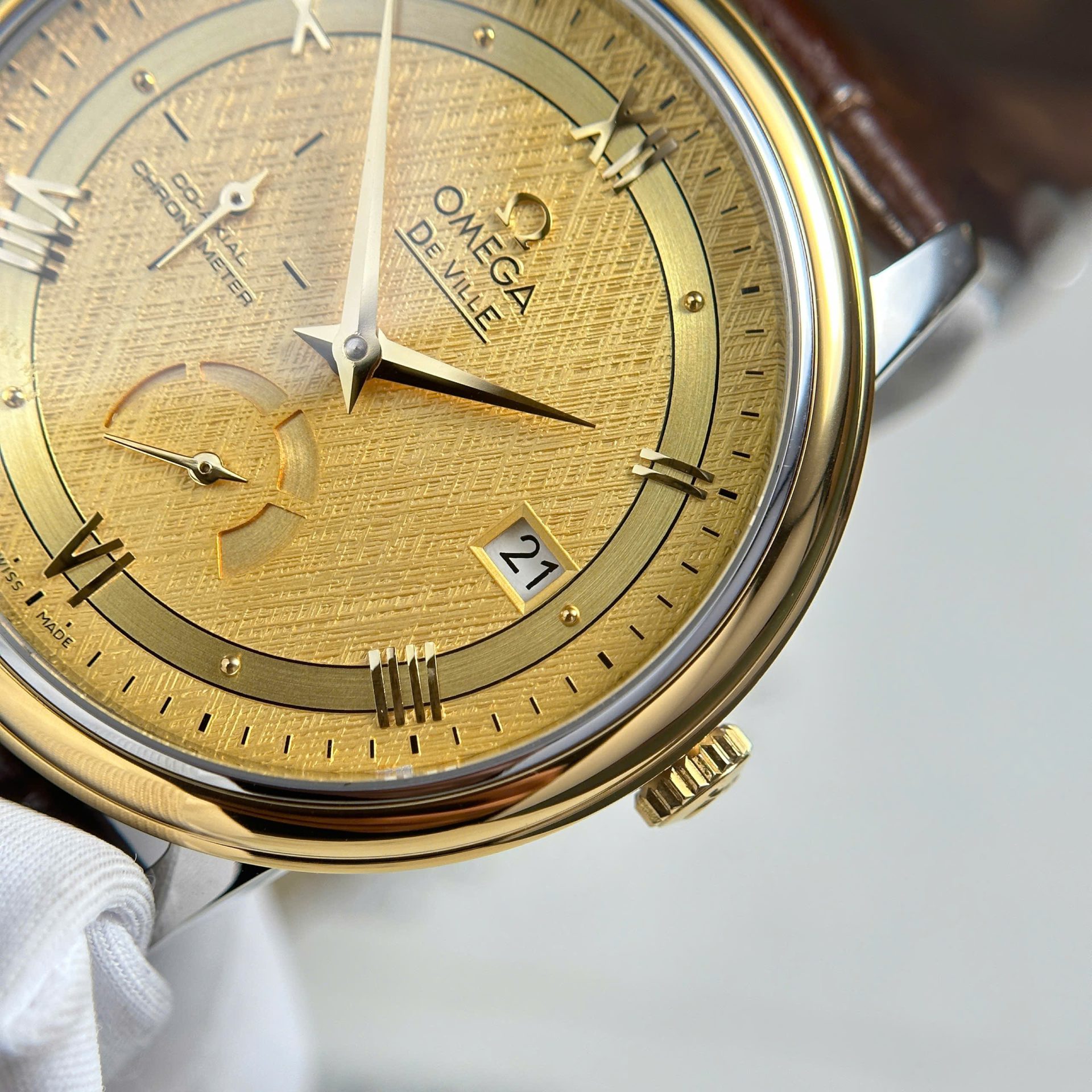 Omega De Ville Prestige Power Reserve Replica 11 Watch Yellow Dial Leather Strap 39.5mm - Top club