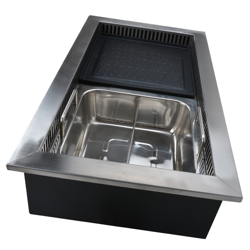Wholesale Japanese Commercial Electric Hot Pot and Bbq Grill Rectangle Embedded Electric Combo Barbecue Shabu Grill