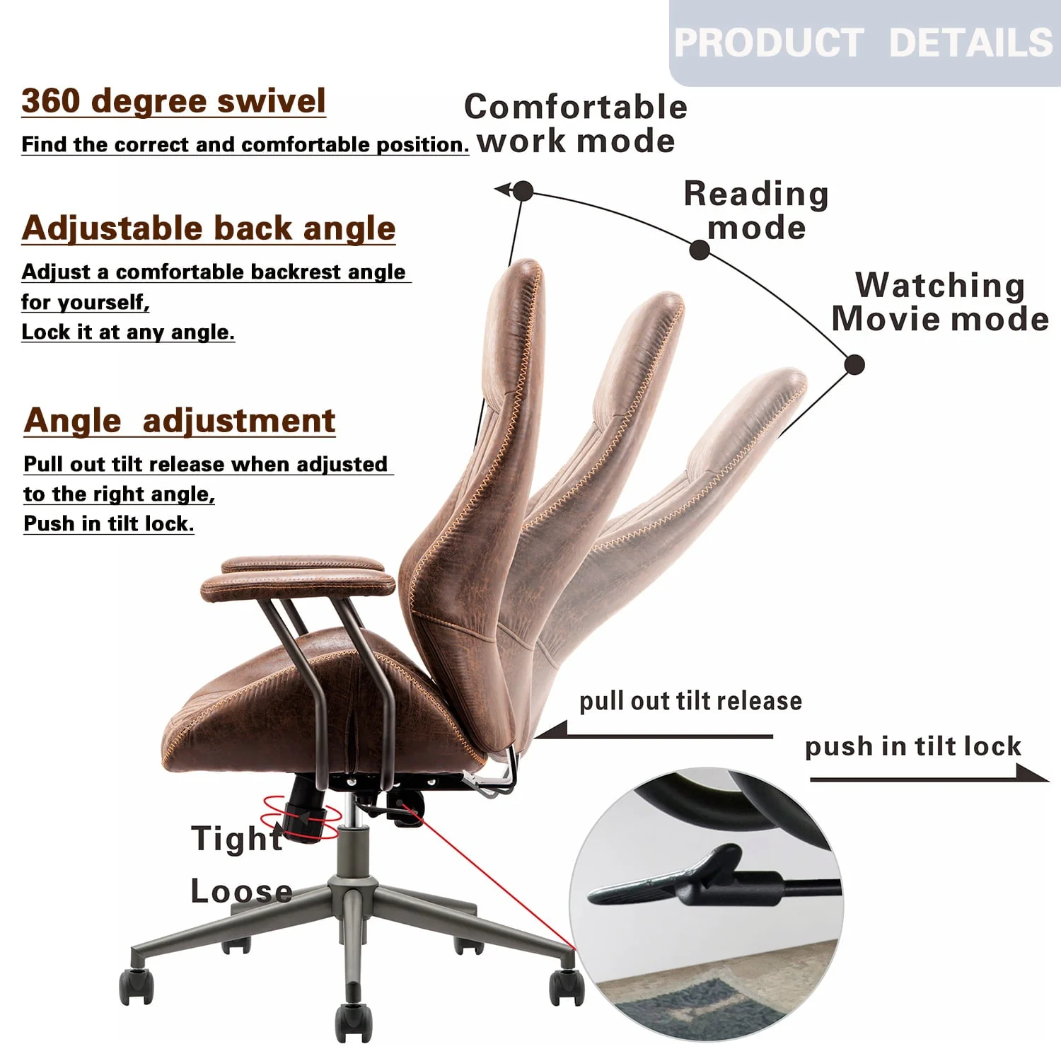 Ovios Ergonomic Office Chair High Back Computer Desk Deepen Seat Chair with Lumbar Support for Home Office - Image 4