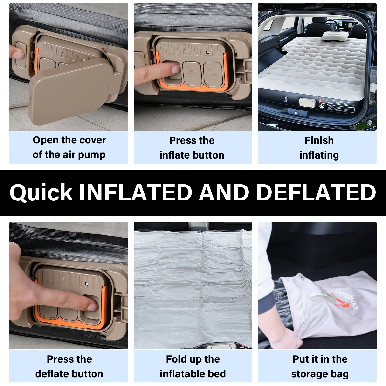 Coverado Car Air Mattress Custom Tesla Model Y 2021-2024, Inflatable Outdoor Camping Air Bed with Car Air Pump, Gray Thickened Flocking Air Bed - Image 4