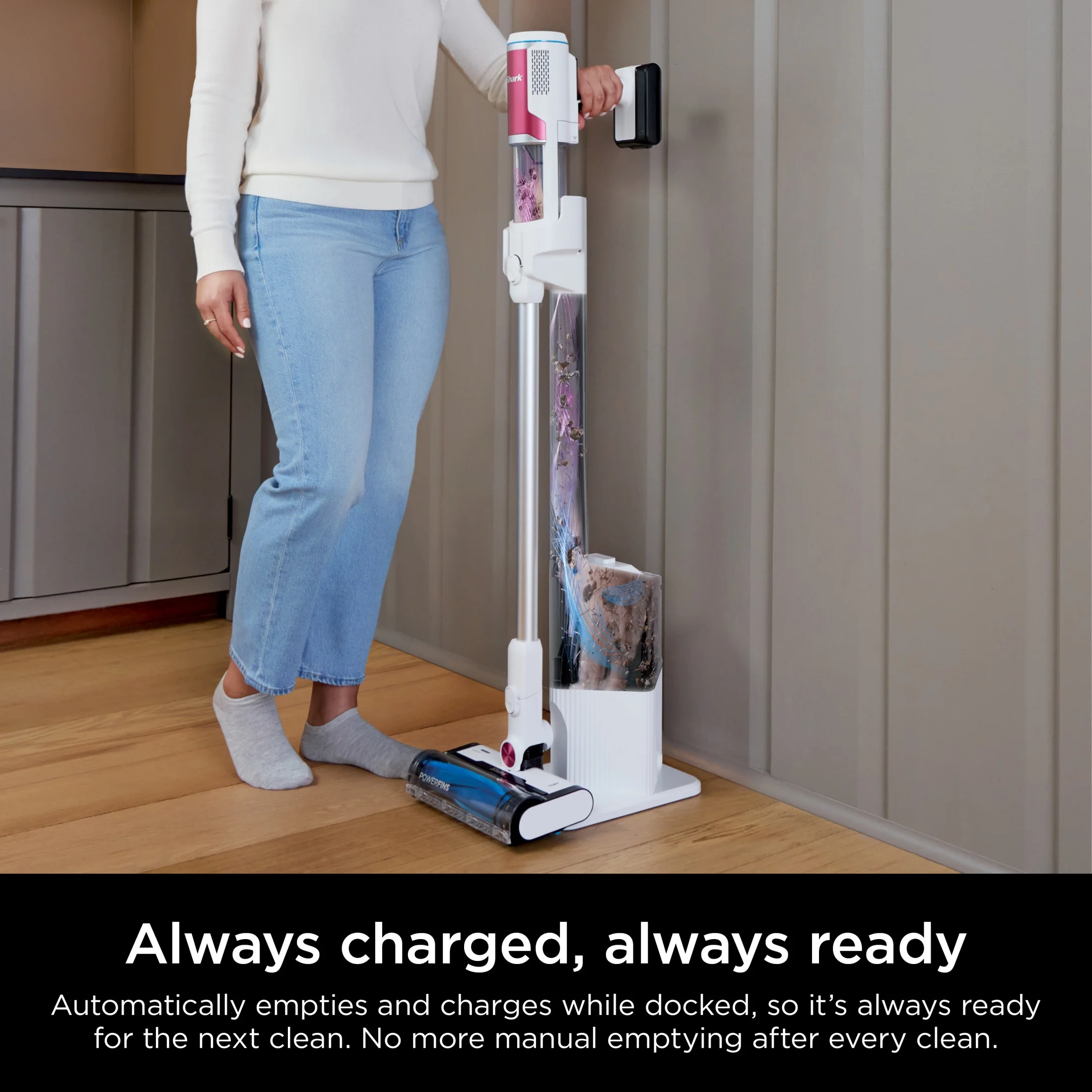 Shark Clean & Empty Cordless Stick Vacuum, Carpet and Hardfloors, Auto Empty Base, Self Cleaning Brushroll, HEPA Filter, BU3120 White