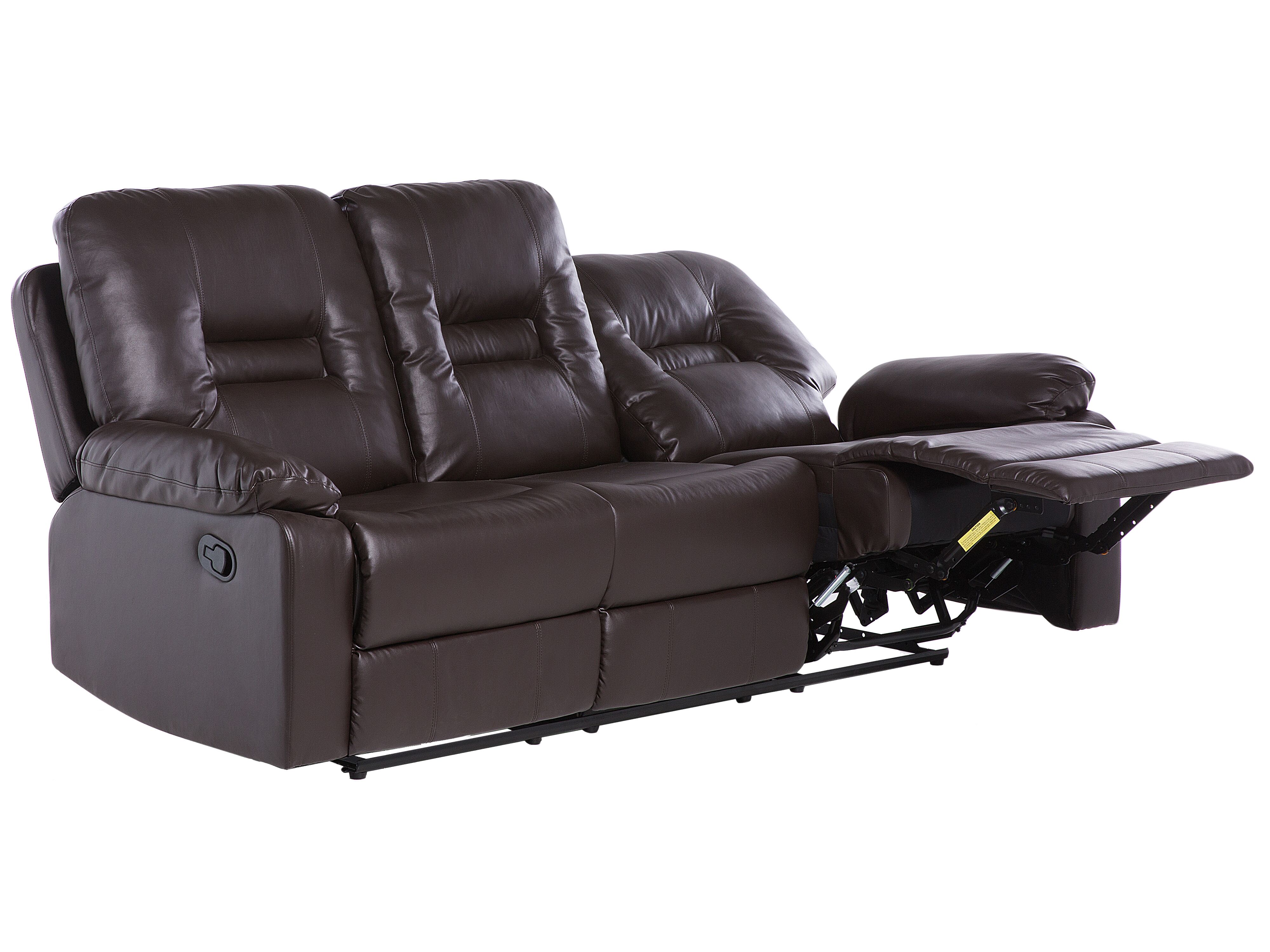 Manual Recliner Sofa 3 Seater BERGEN Faux Leather Brown