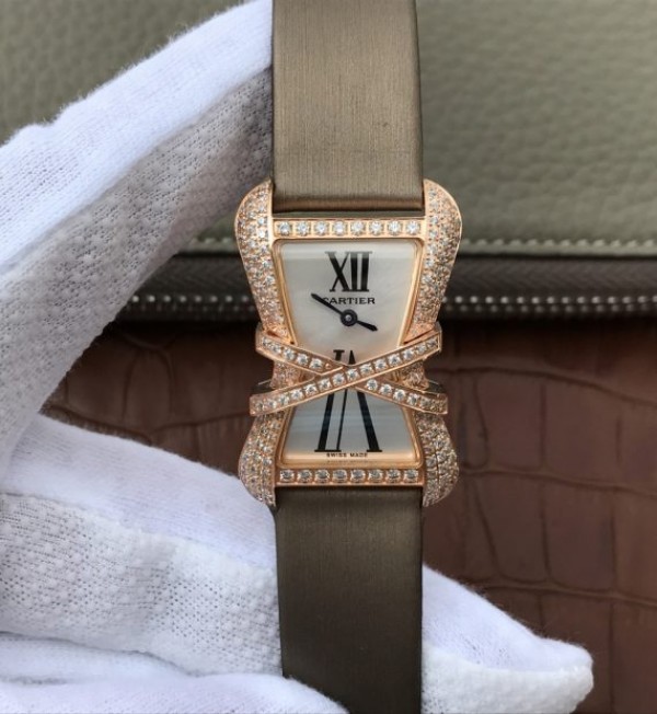 Replica Cartier High Jewelry Watches RG WJ306014 White Dial Brown Fabric Strap - Top club