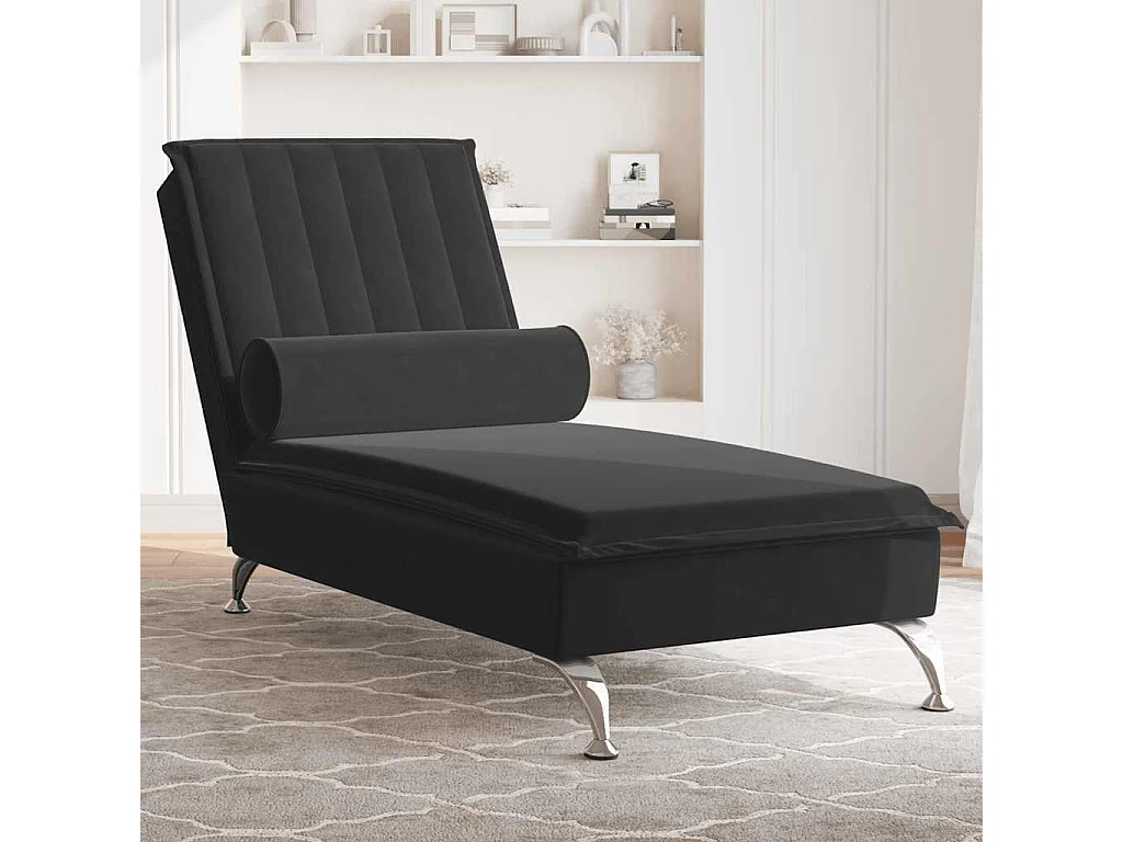 Kerrville  Chaise longue de massage avec traversin noir velours