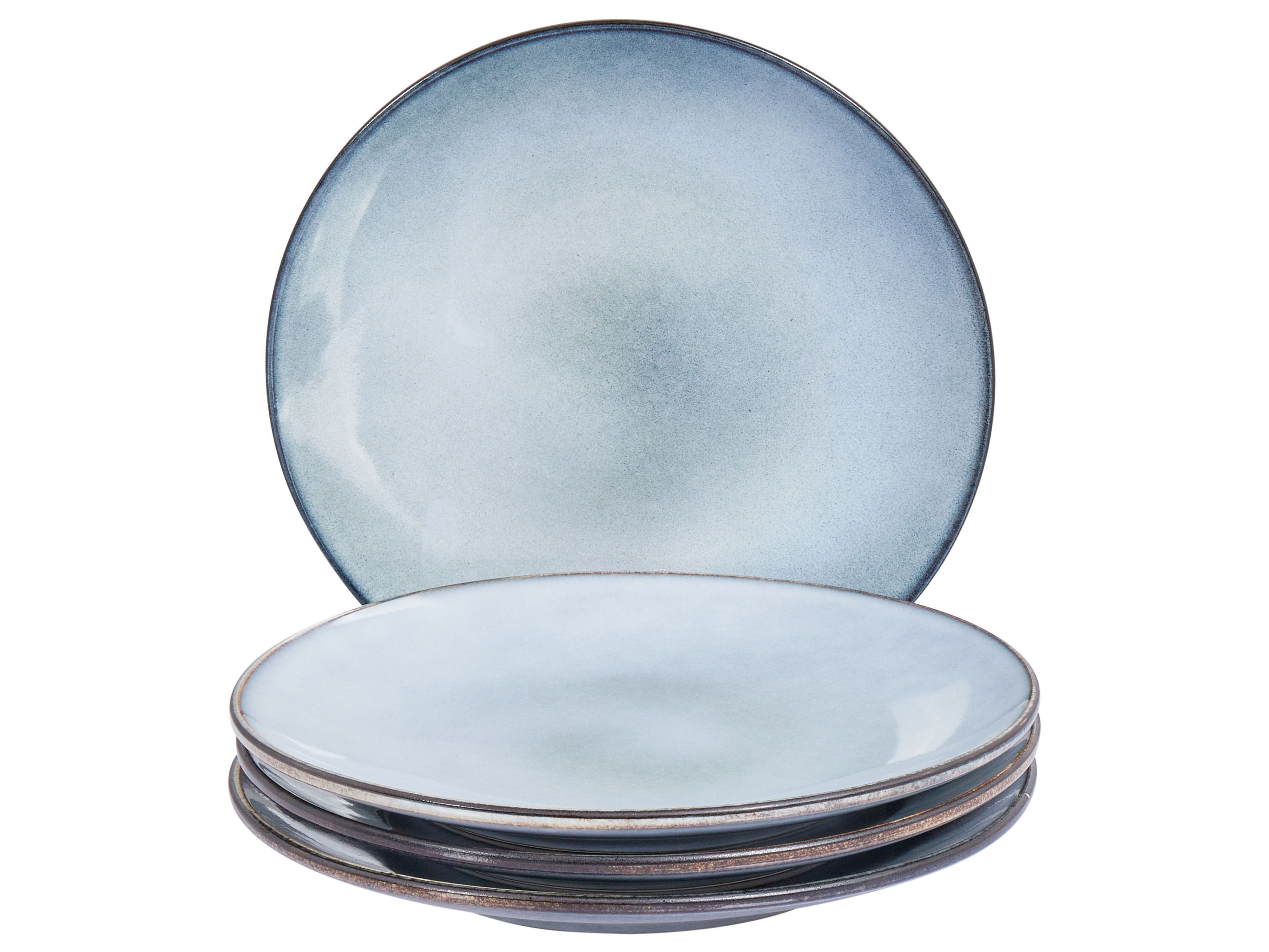 Set of 4 Dinner Plates JUNIPER Stoneware Light Blue