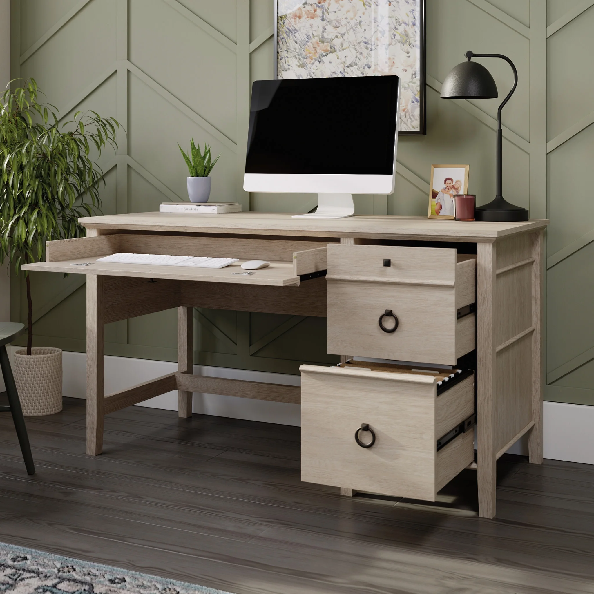 Sauder East Adara Single Pedestal Desk, Cascade Oak Finish