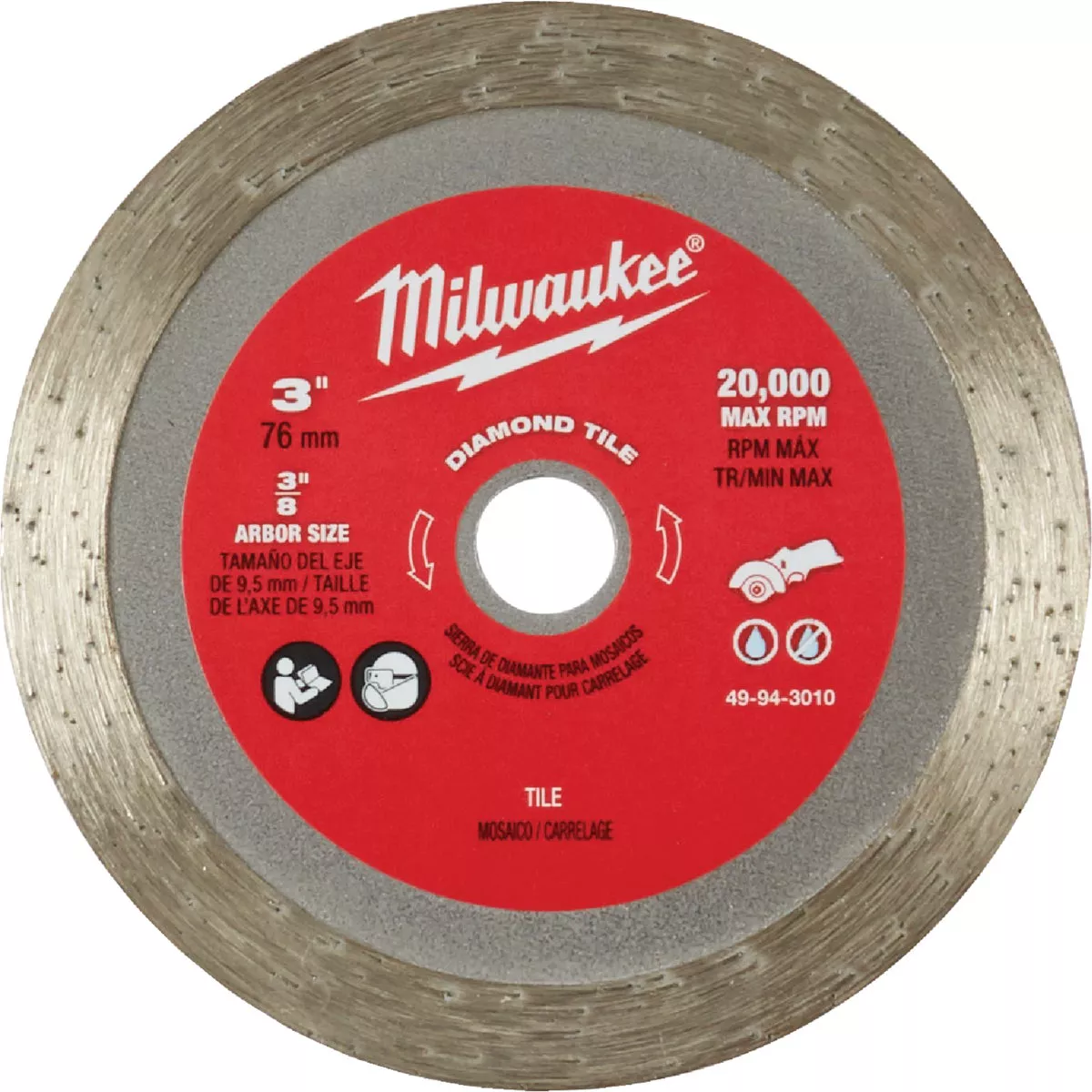 Milwaukee 3 in. Turbo Rim Dry/Wet Cut Tile Diamond Blade