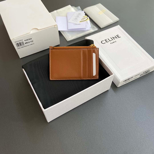 CELINE TRIOMPHE logo printed card holder wallet brown