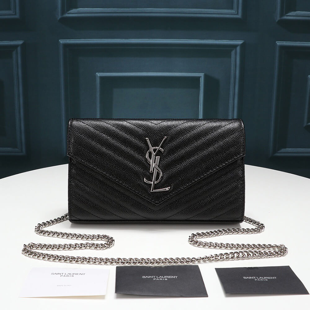 Saint Laurent Chain-strap YSL-plaque grained-leather wallet Bag1:1High-quality replica