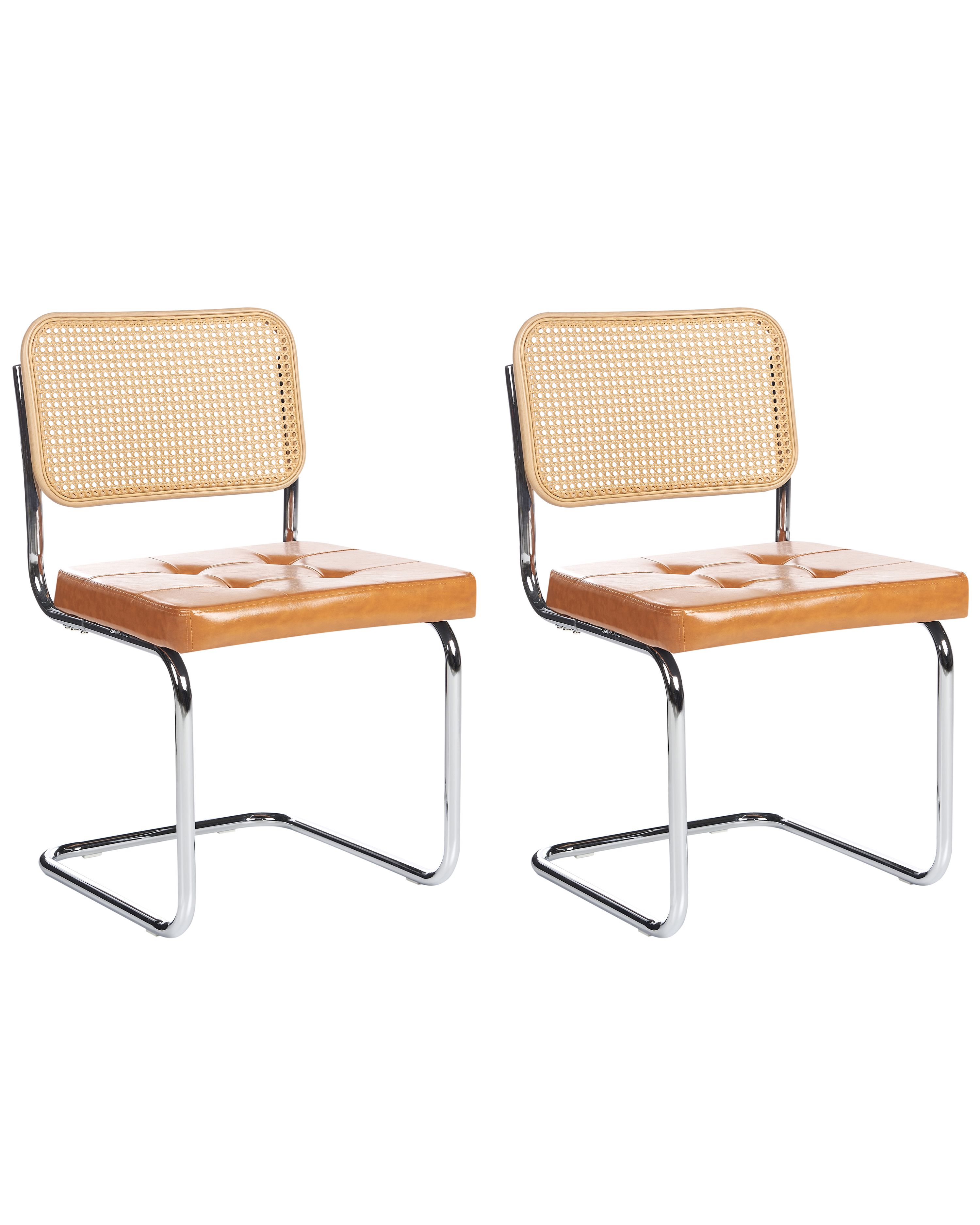Set of 2 Dining Chairs ETHETE Faux Leather Golden Brown