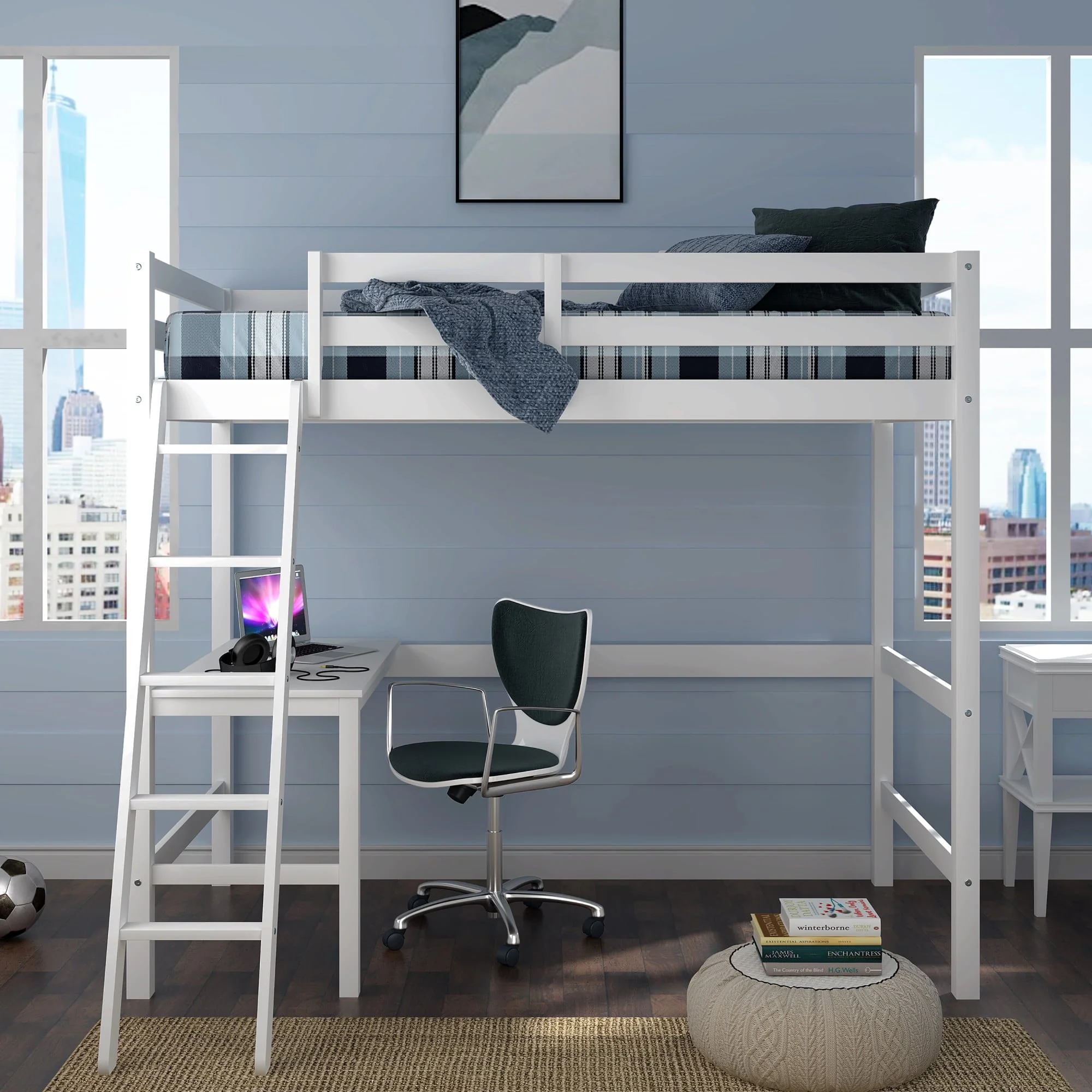 Hillsdale Campbell Wood Twin Loft Bunk Bed with Desk, White - Image 2