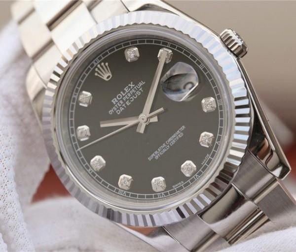 Replica Rolex DateJust 41mm 126334 Fluted Bezel Black Dial Diamonds Markers Jubilee Bracelet A3235 - Top club