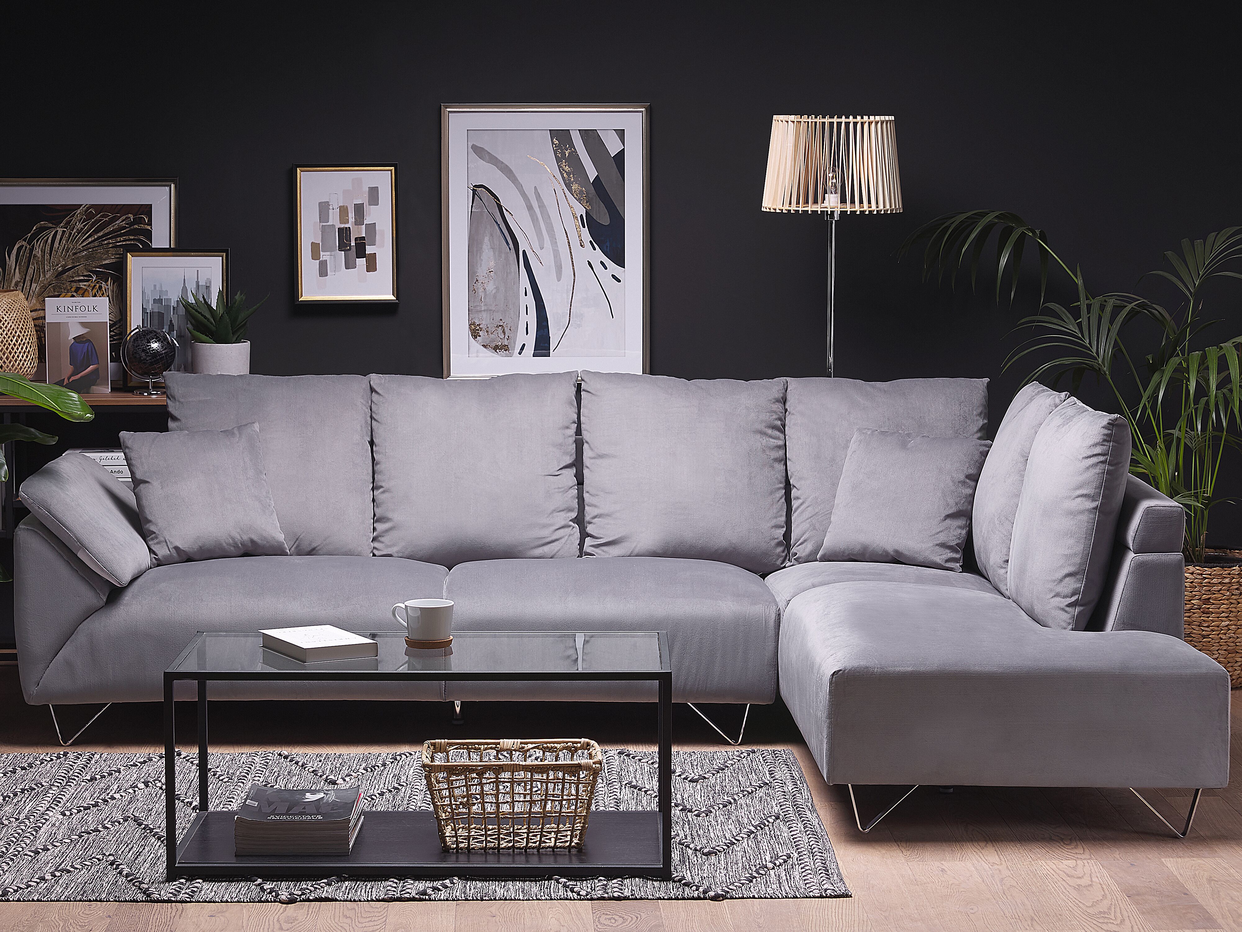 Corner Sofa 4 Seater LUNNER Corduroy Grey Left Hand