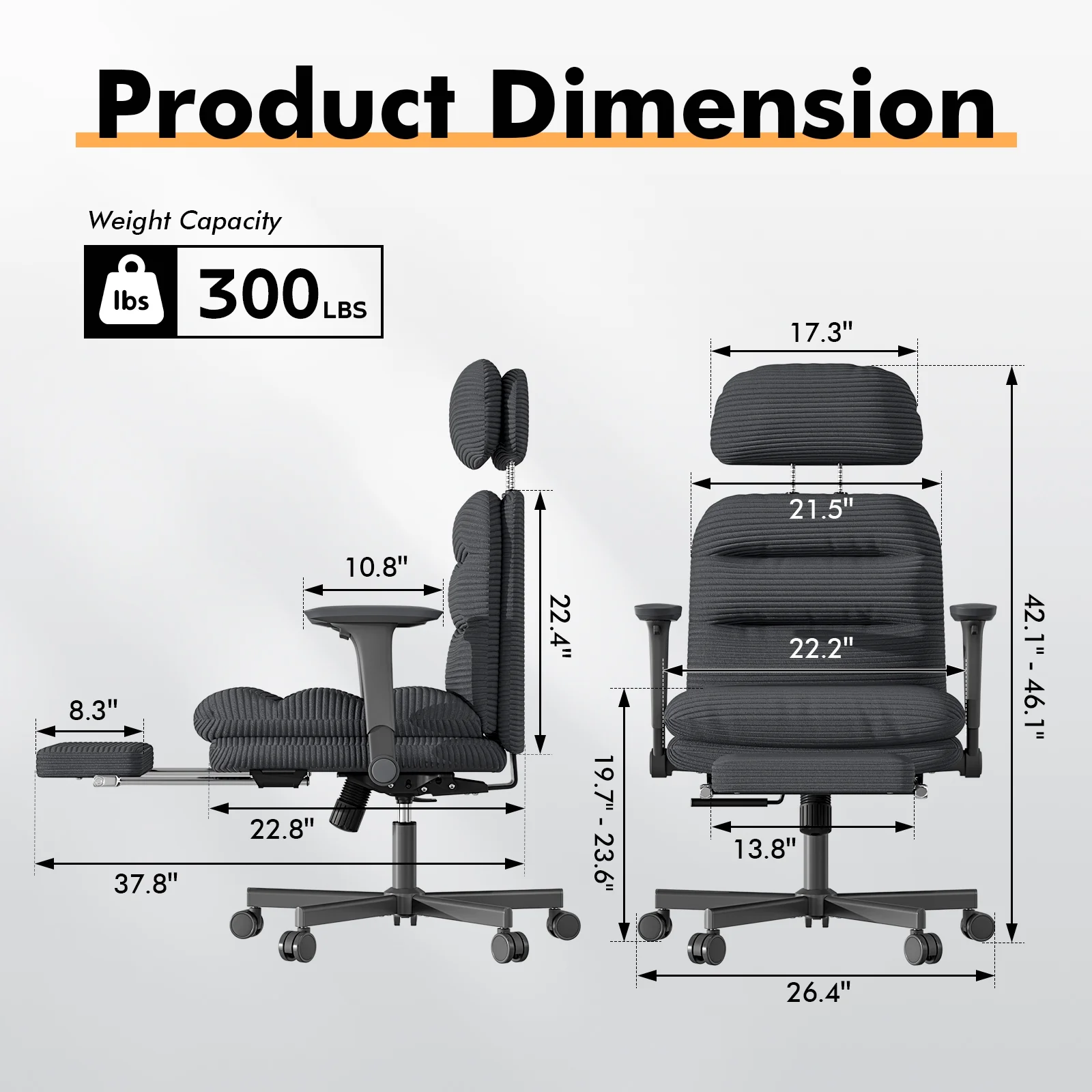 Ninecer Ergonomic Office Chair with Footrest, Big and Tall Computer Desk Chair for Adults, Adjustable Swivel Chair with Headrest Lumbar Support, Black