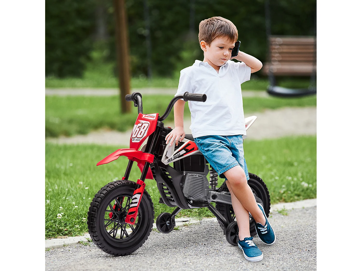 Moto cross électrique dirt bike enfant 12V 2 moteurs 2 vitesses 2,4-5 Km/h musiques rouge