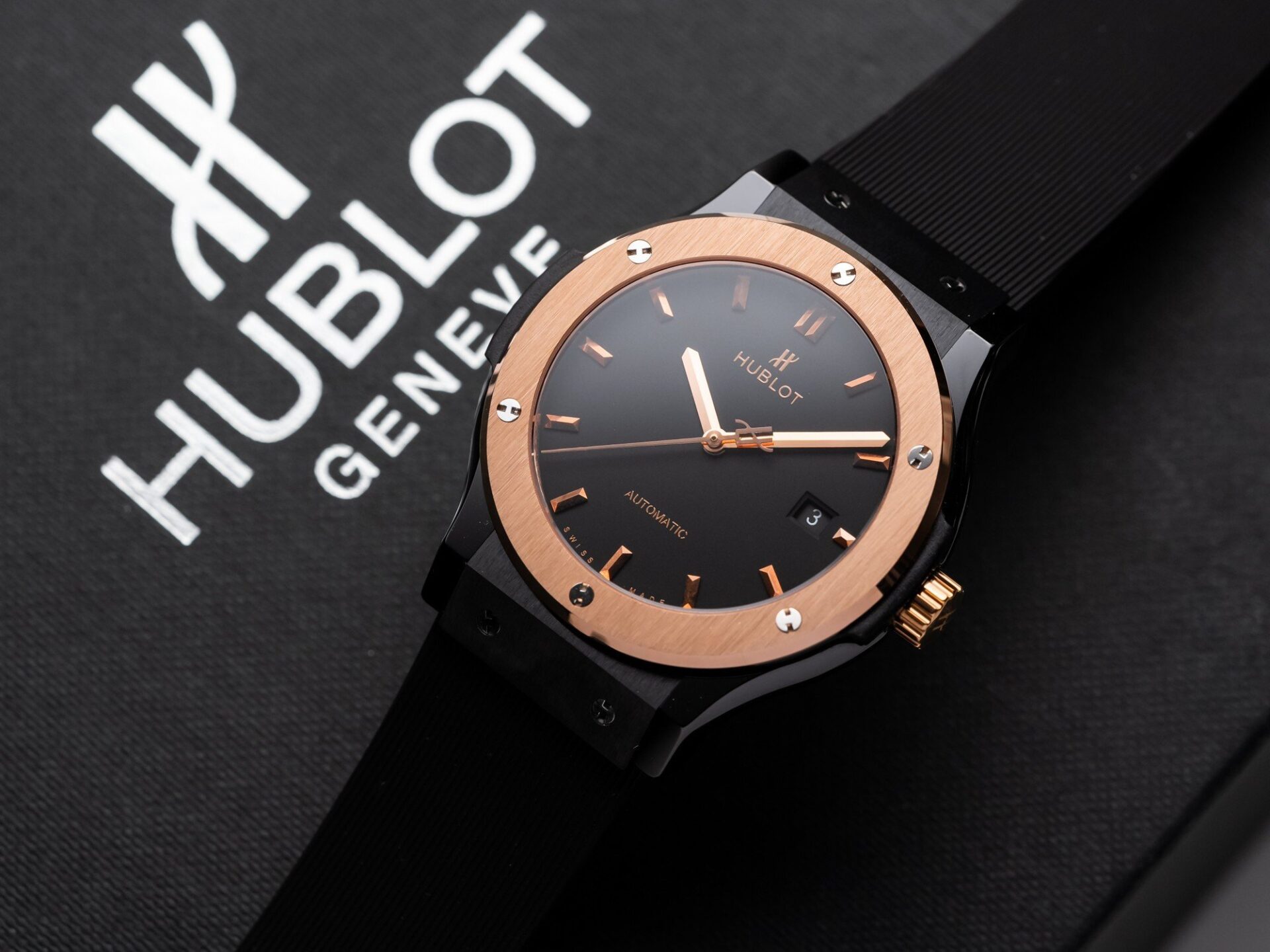 Hublot Replica Watch Ceramic Demi Rose Rubber Strap 42mm - Elite Watch Atelier