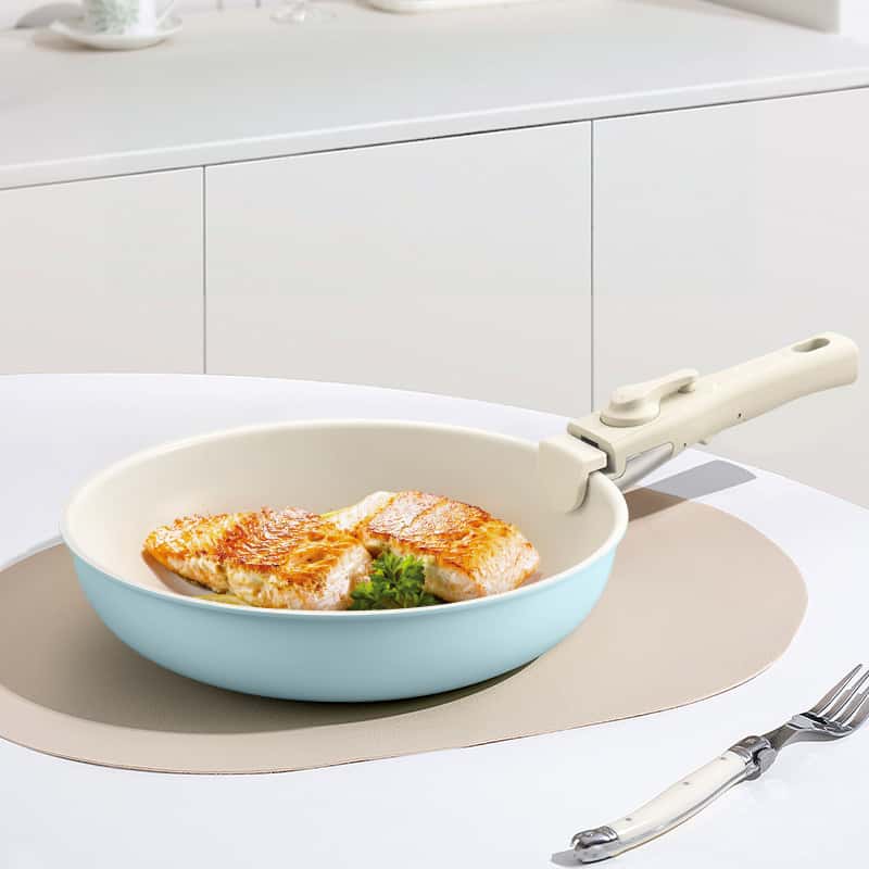 Blue Aluminum Cookware Set with Removable Handles and Lids
