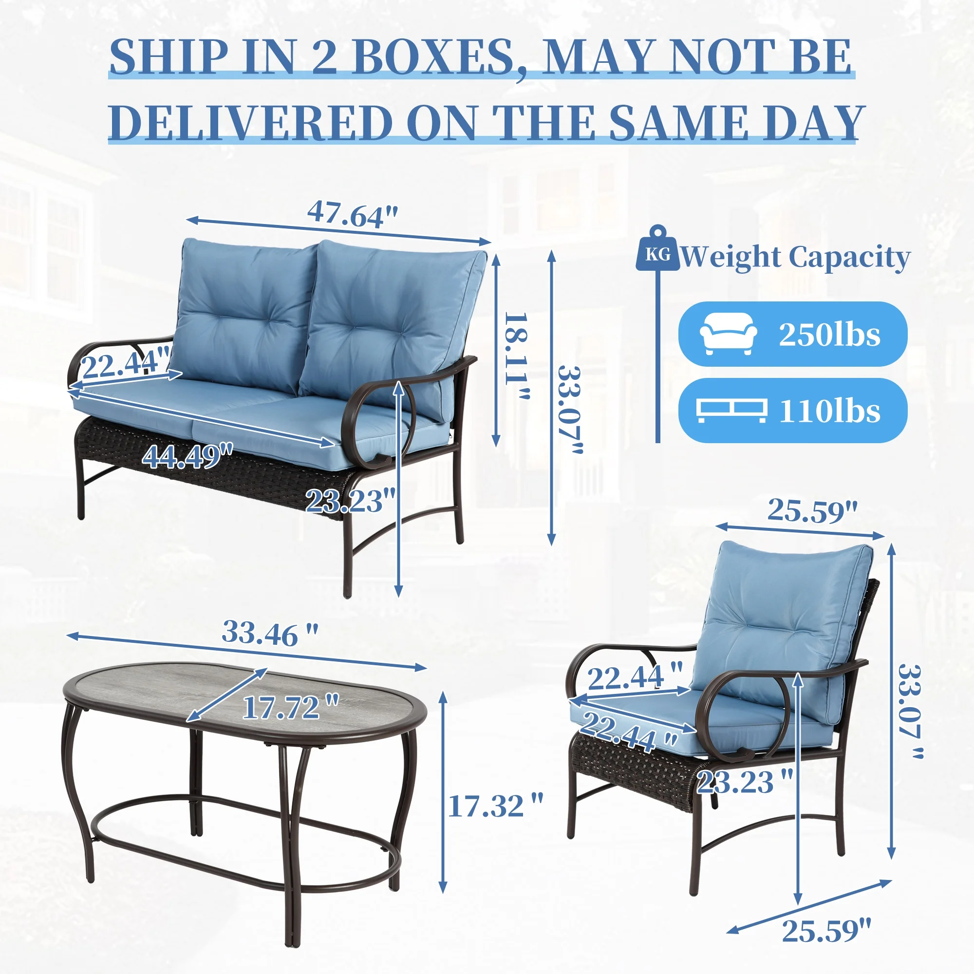 Patio Sofa Set, 4 Pieces Outdoor Sectional Furniture, All-Weather PE Rattan Wicker Patio Conversation Set, Cushioned Sofa Set with Coffee Table for Patio Garden Poolside Deck - Image 18