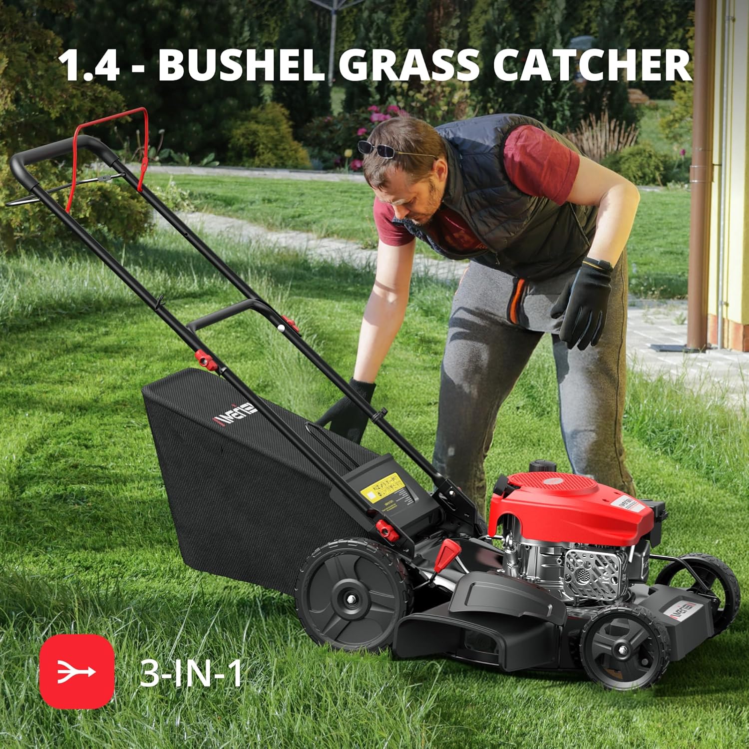 AMERISUN 21 Inch Steel Deck Gas Push Lawn Mower, 144cc 4-Stroke Engine, 3-in-1 - 144cc 3in1 Push - Image 3 AMERISUN 21 Inch Steel Deck Gas Push Lawn Mower, 144cc 4-Stroke Engine, 3-in-1 - 144cc 3in1 Push - Image 3