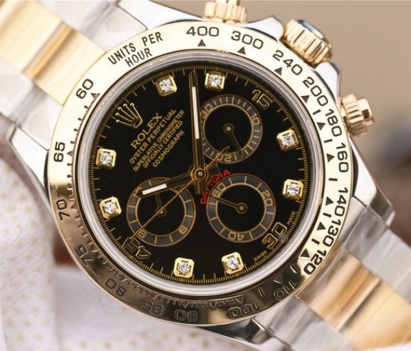 Replica Rolex Daytona 116523 Thick YG Wrapped Black Dial Diamonds Markers SS/YG Bracelet A7750 - Top club