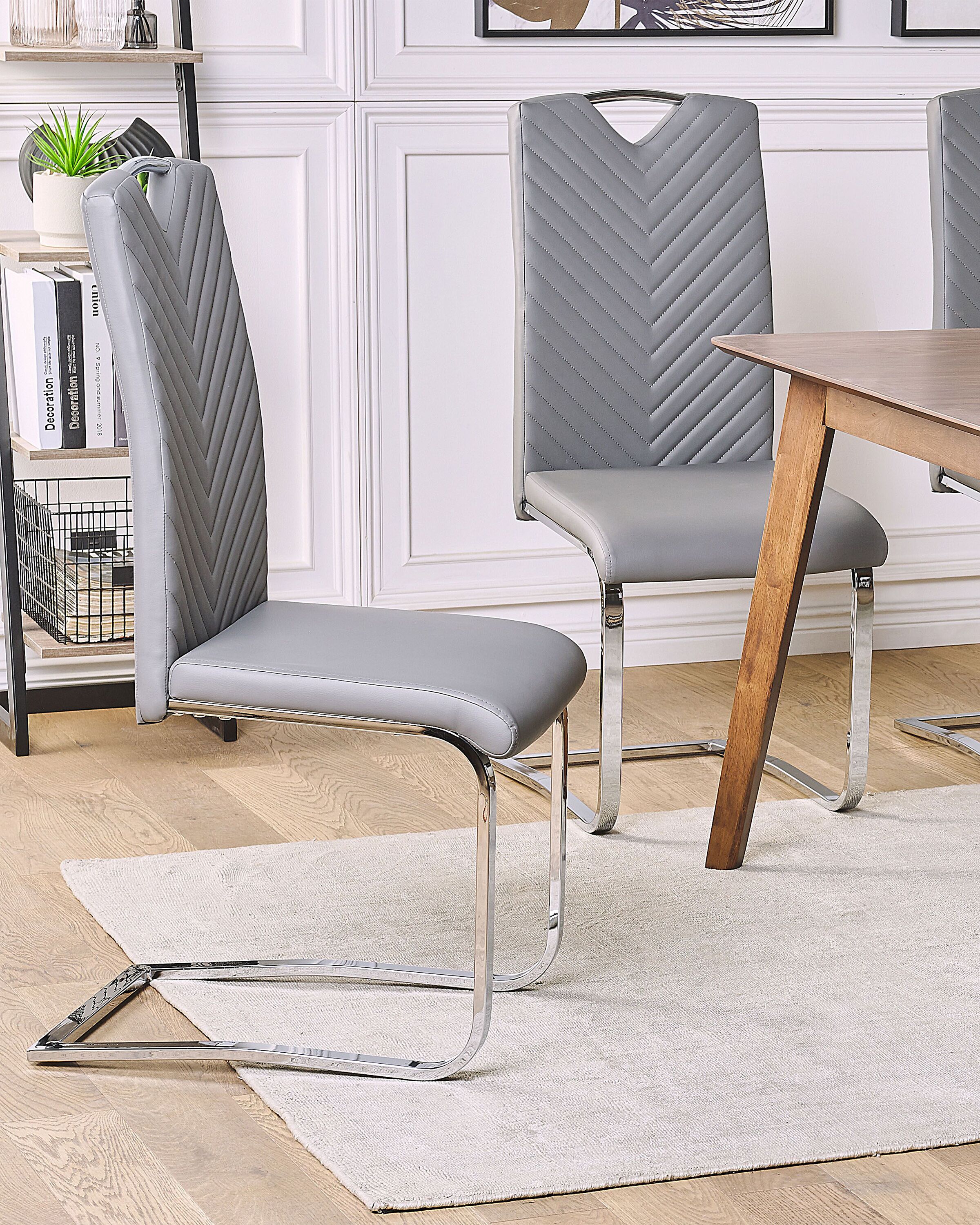 Set of 2 Dining Chairs PICKNES Faux Leather Light Grey