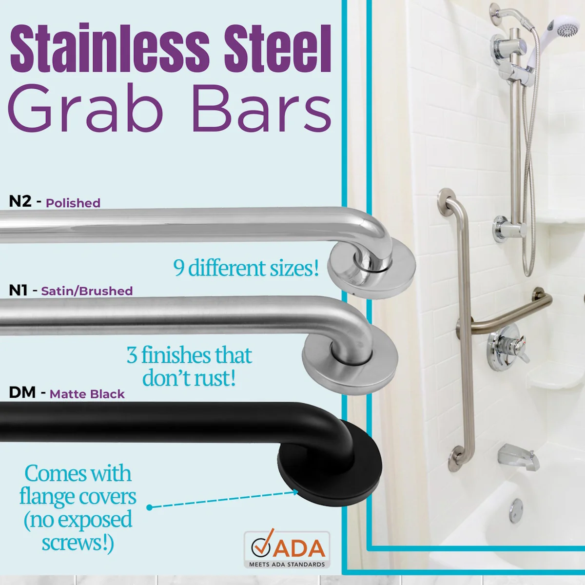 42 Inch Black Grab Bars, ADA Grab Bars for Toilet and Bath - Abilene Artificial Limb