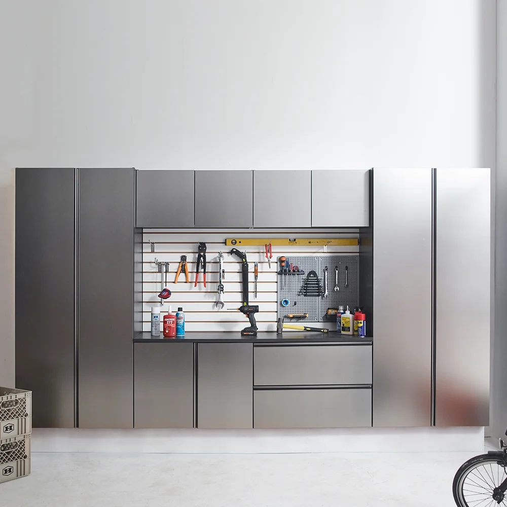 7-Piece Storage Cabinet Set, Modern Style Kitchen Furniture Set with Stand Cupboard and Console Table, Wall-Mounted or Free-standing Cabinet Set for Living Room, Kitchen, Dark Gray - Image 10