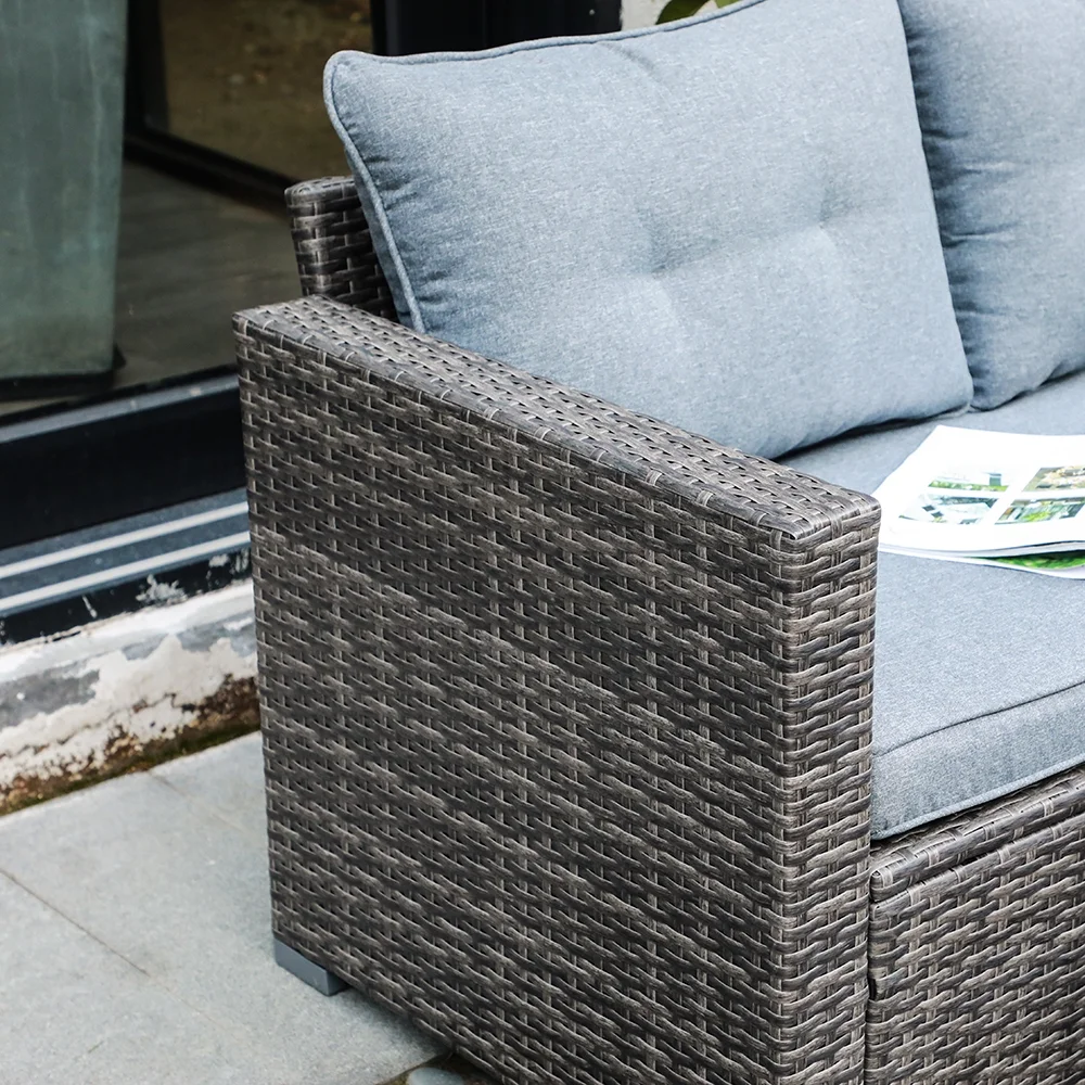 JOIVI 3 Pieces Patio Conversation Set, PE Wicker Rattan Outdoor Furniture Set, 2 Ways Small Sectional Sofa, Tempered Glass Coffee Table, Silver-Gray - Image 14
