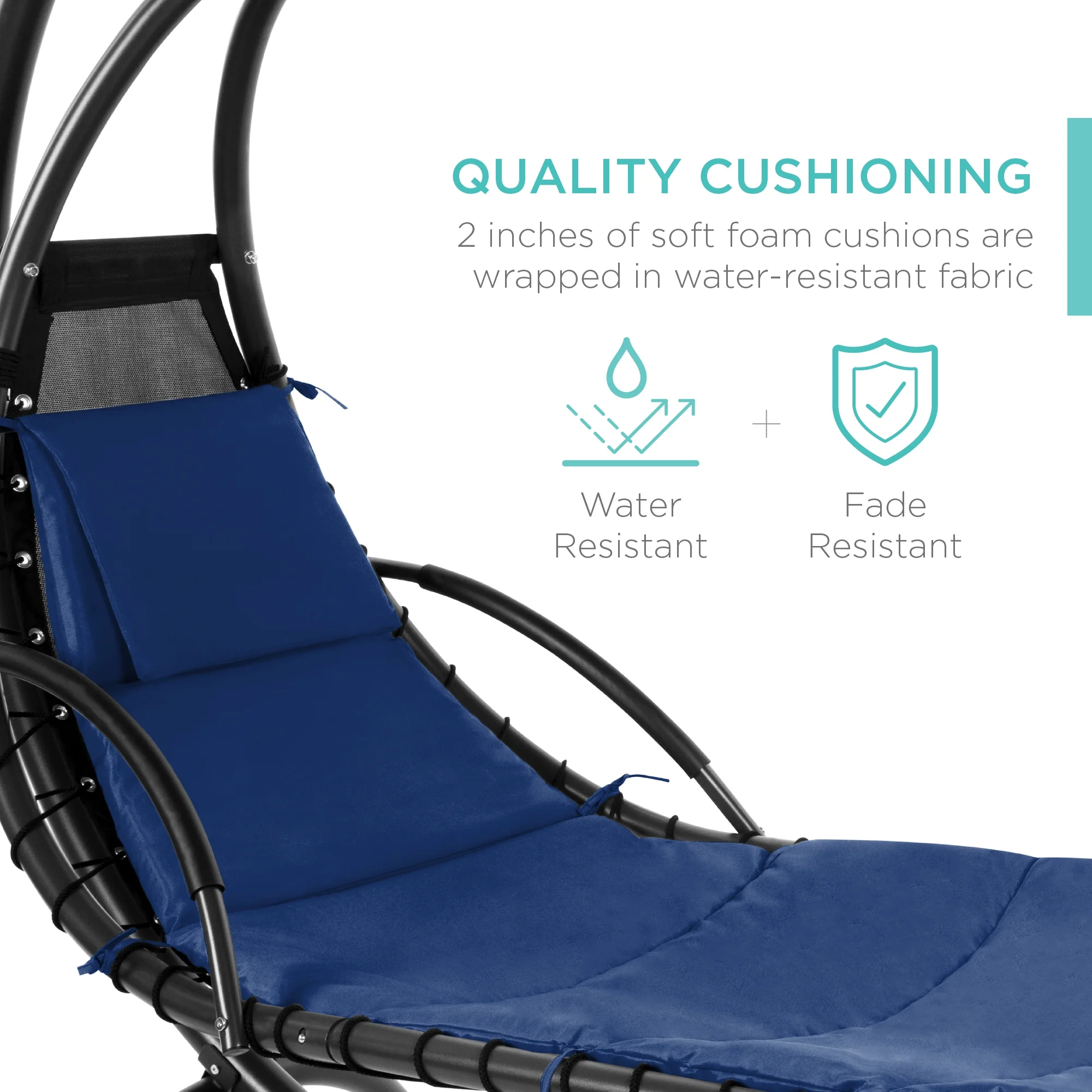 Best Choice Products Hanging Curved Chaise Lounge Chair Swing for Backyard, Patio w/ Pillow, Shade, Stand - Teal - Image 101