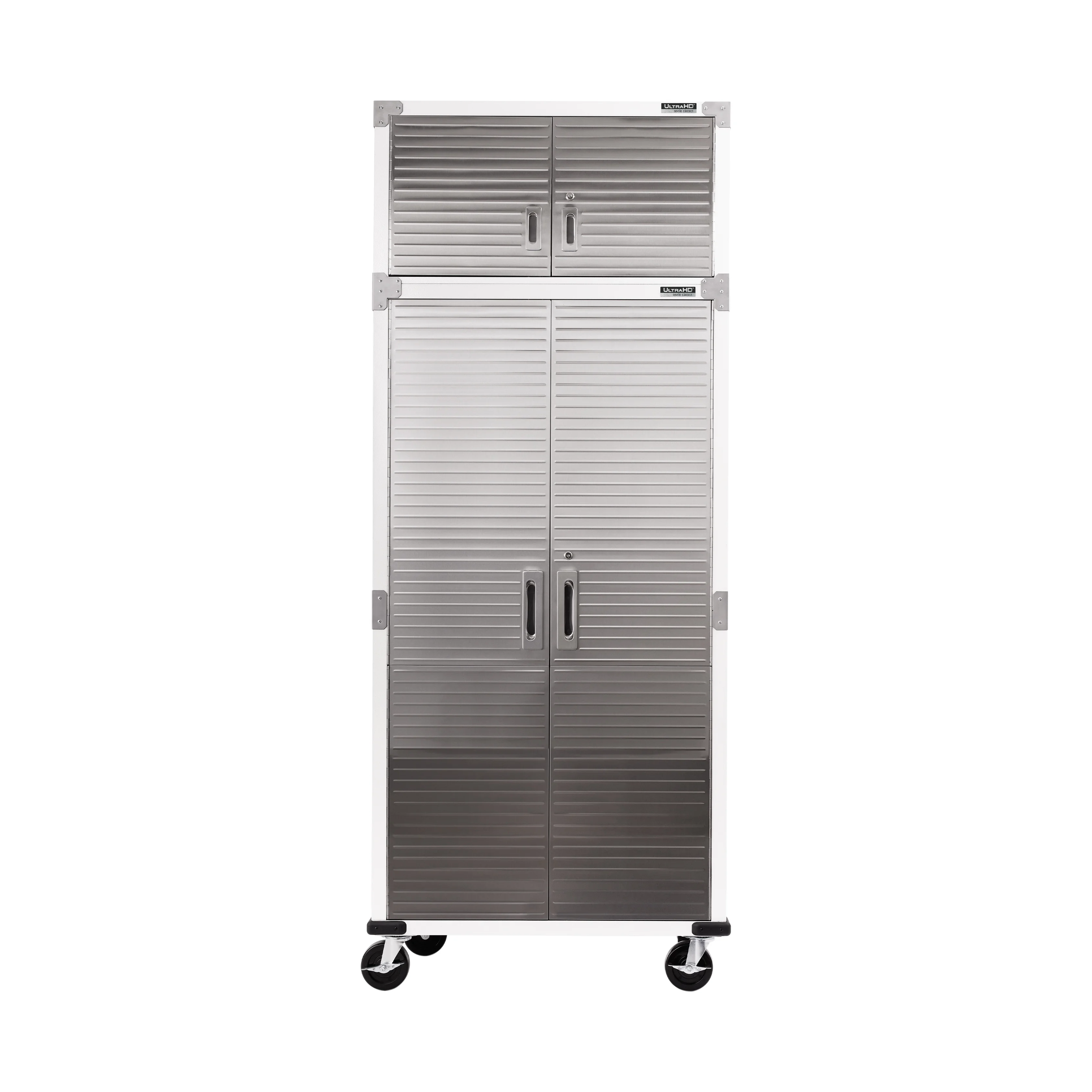 Seville Classics UltraHD 2-Piece Heavy Duty Mega Solid Steel Metal 2-Door Lockable Stacker Wall Storage Cabinet Set Organizer for Garage, Office, Classroom, 36