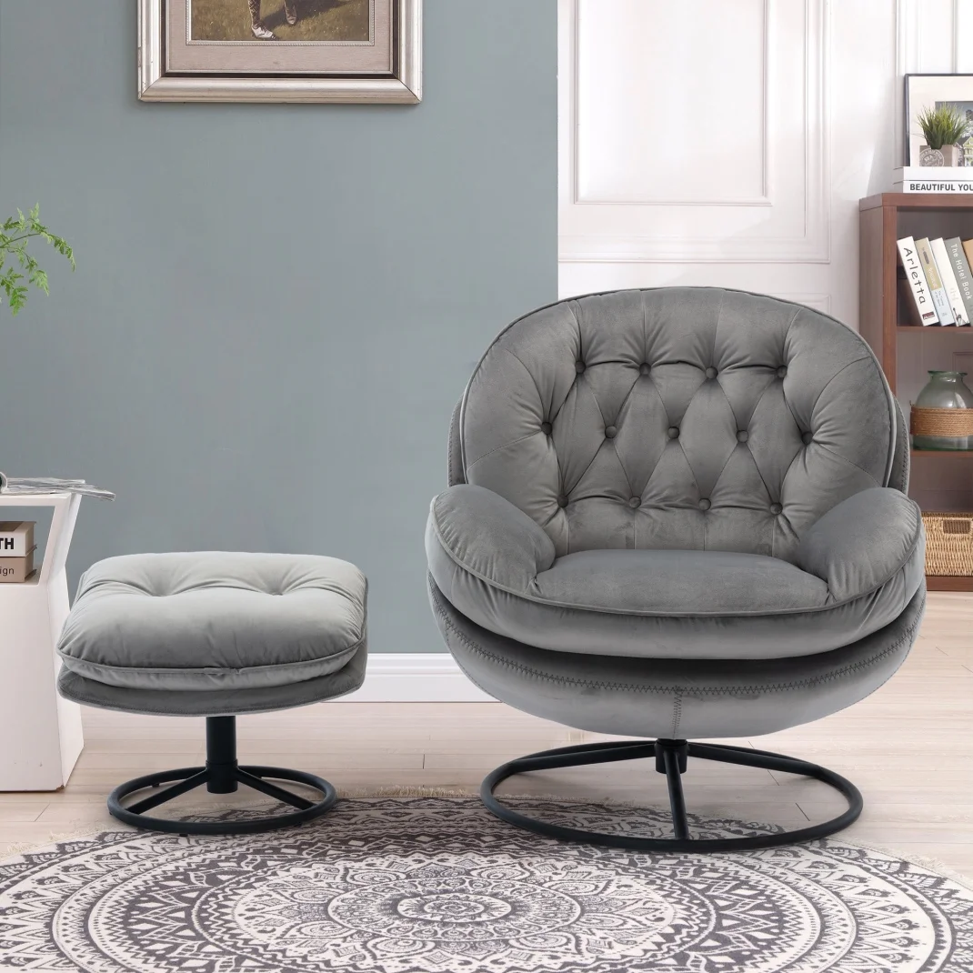 Velvet Swivel Accent Chair with Ottoman Set, Modern Tufted Armchair with Footrest for Living Room Reading TV Chairs for Adults, Comfy Chaise Lounge Chairs with 360 Degree Swiveling for Bedroom, Pink - Image 31