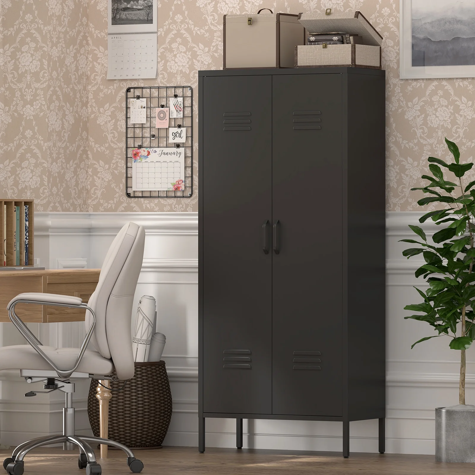 Marcree Green Metal Cabinet,2 Door Accent Cabinet,Metal Locker Cabinet with Legs,Sideboard Cabinet with Adjustable Shelves,Locker Storage Cabinet for Living Room,Entryway - Image 25
