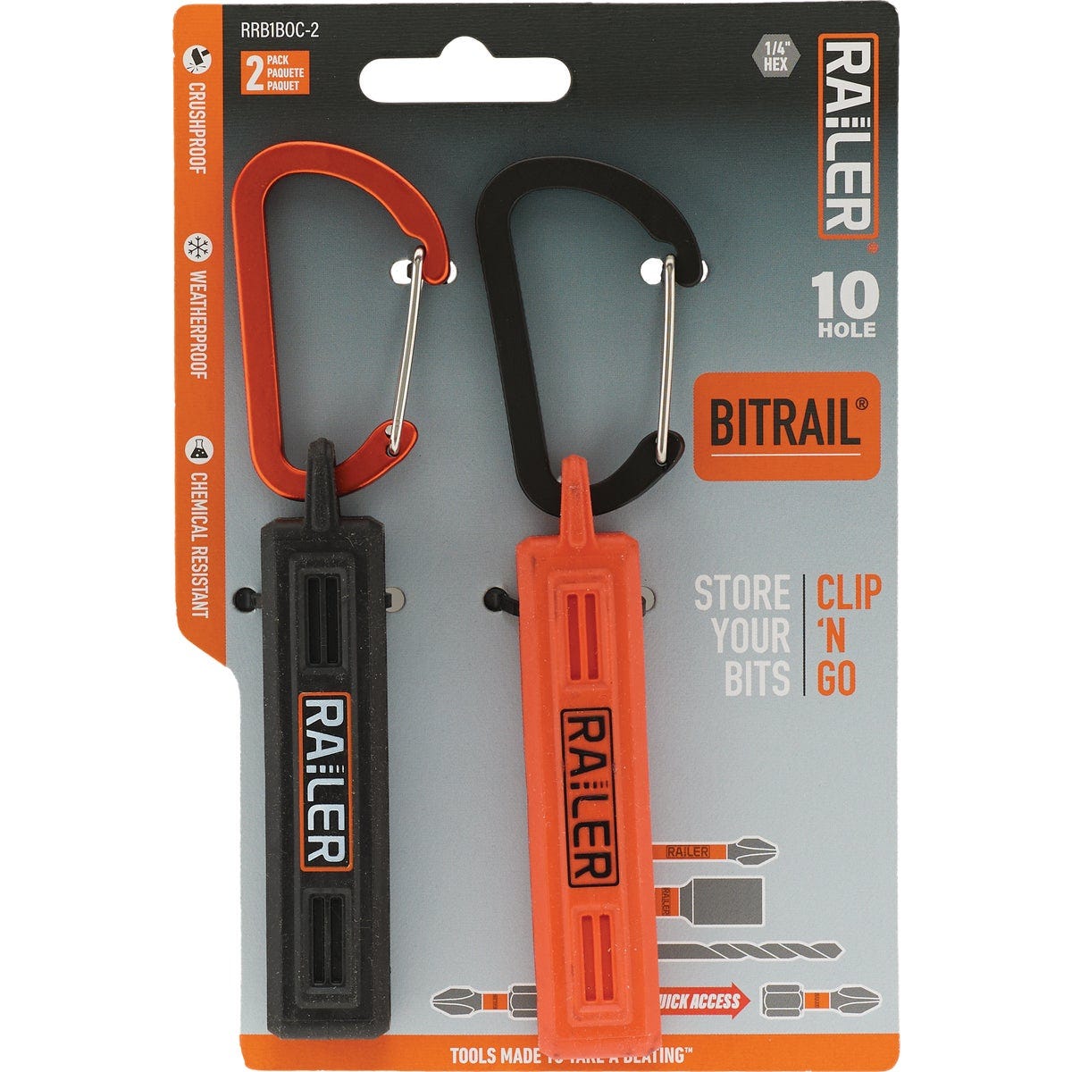 Railer 10-Hole Bitrail Orange & Black Bit Holder with Carabiner (2-Pack)