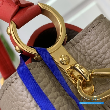 Taupe & Red Pebbled Leather Mini Top Handle Handbag1:1High-quality replica