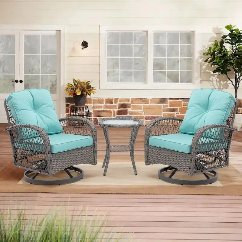 3-Piece Outdoor Swivel Rocker Conversation Set With Tempered Glass Coffee Table - Image 3 3-Piece Outdoor Swivel Rocker Conversation Set With Tempered Glass Coffee Table - Image 3