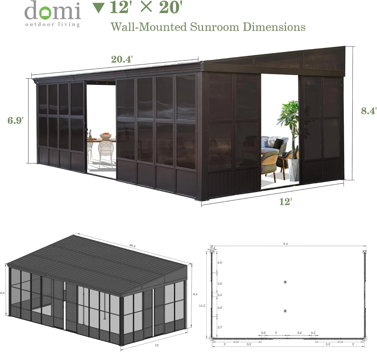 TOTAL Outdoor 10'x12' All-Season Sunroom Gazebo with Steel Roof, PVC Screen, Front & Side Door, Brown - Image 32