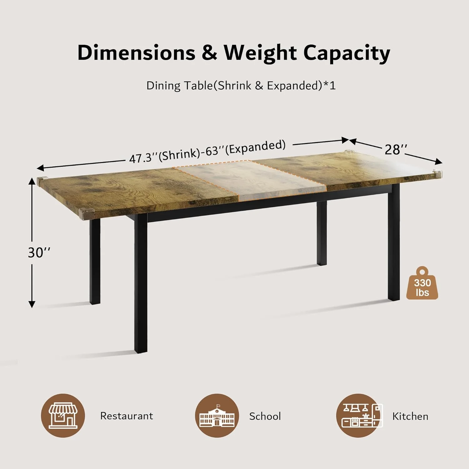 iPormis 63" Extendable Dining Table for 4-8, Square Wooden Dining Room Table with Metal Base, Modern Extendable Table for Small Kitchens, Dining Office Areas, Black - Image 11