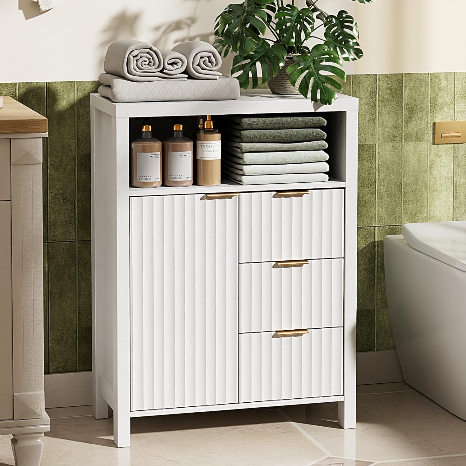 VINGLI Bathroom Floor Storage Cabinet with 3 Drawers, Modern 32