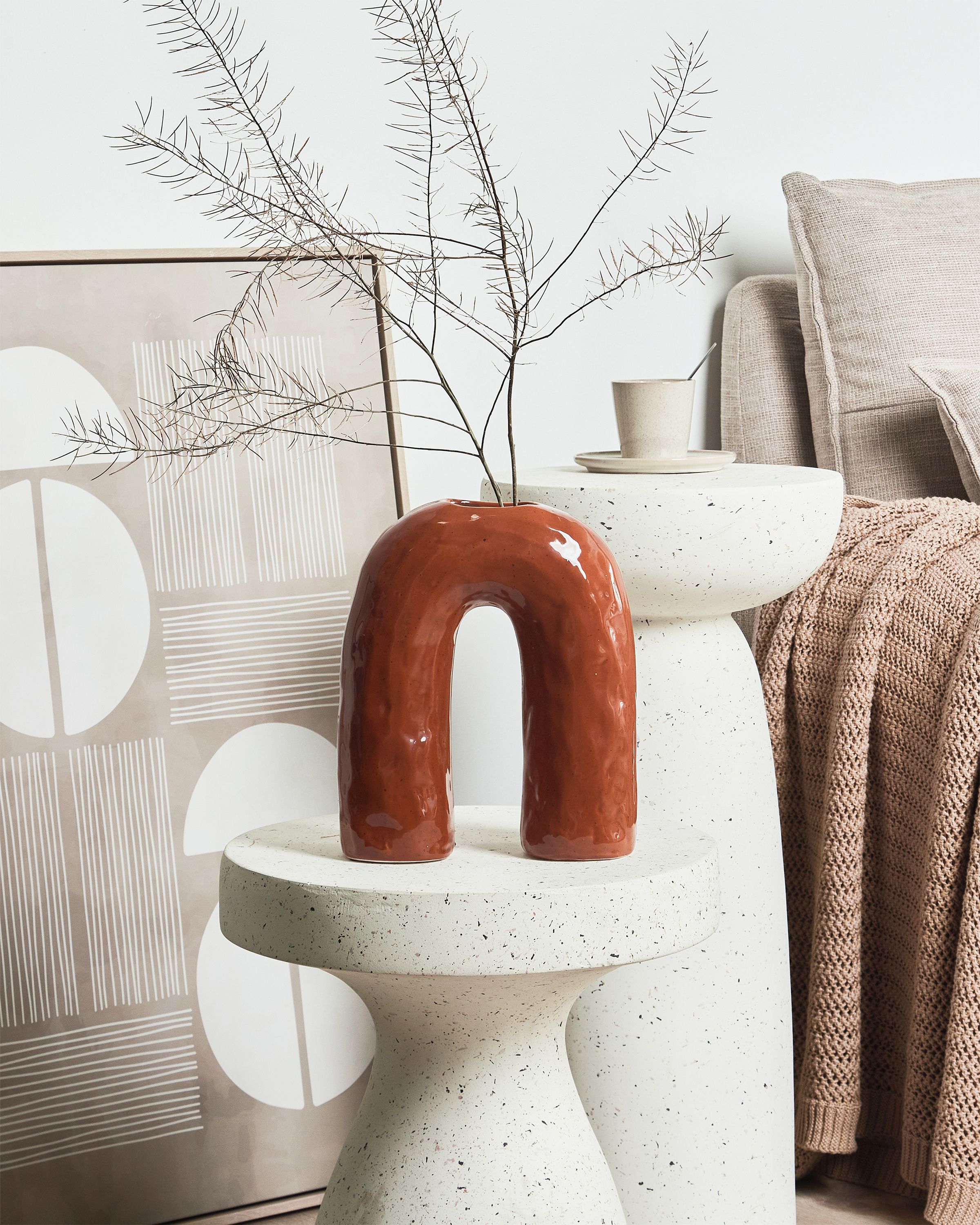 Flower Vase PERCH Stoneware 29 cm Brown