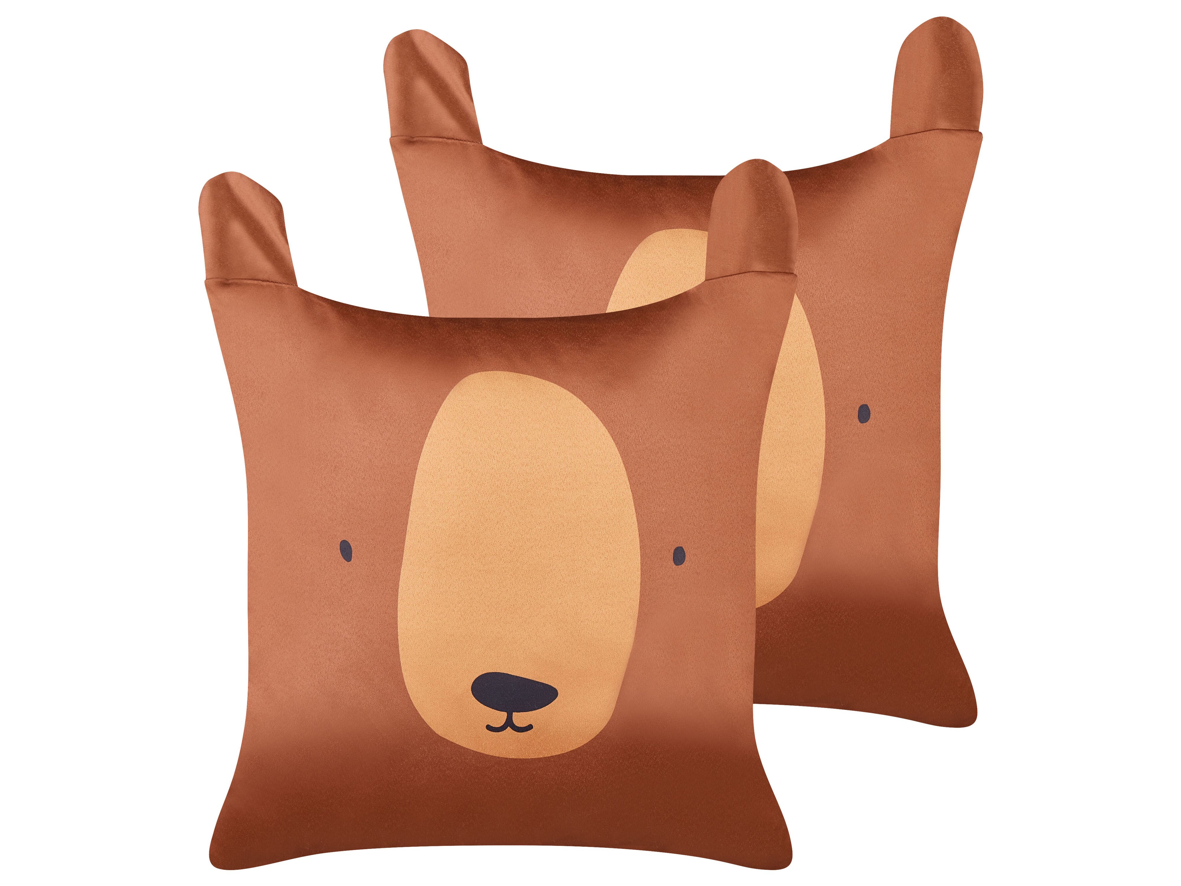 Set of 2 Decorative Cushions TEDDYBEAR Cotton 45 x 45 cm Brown