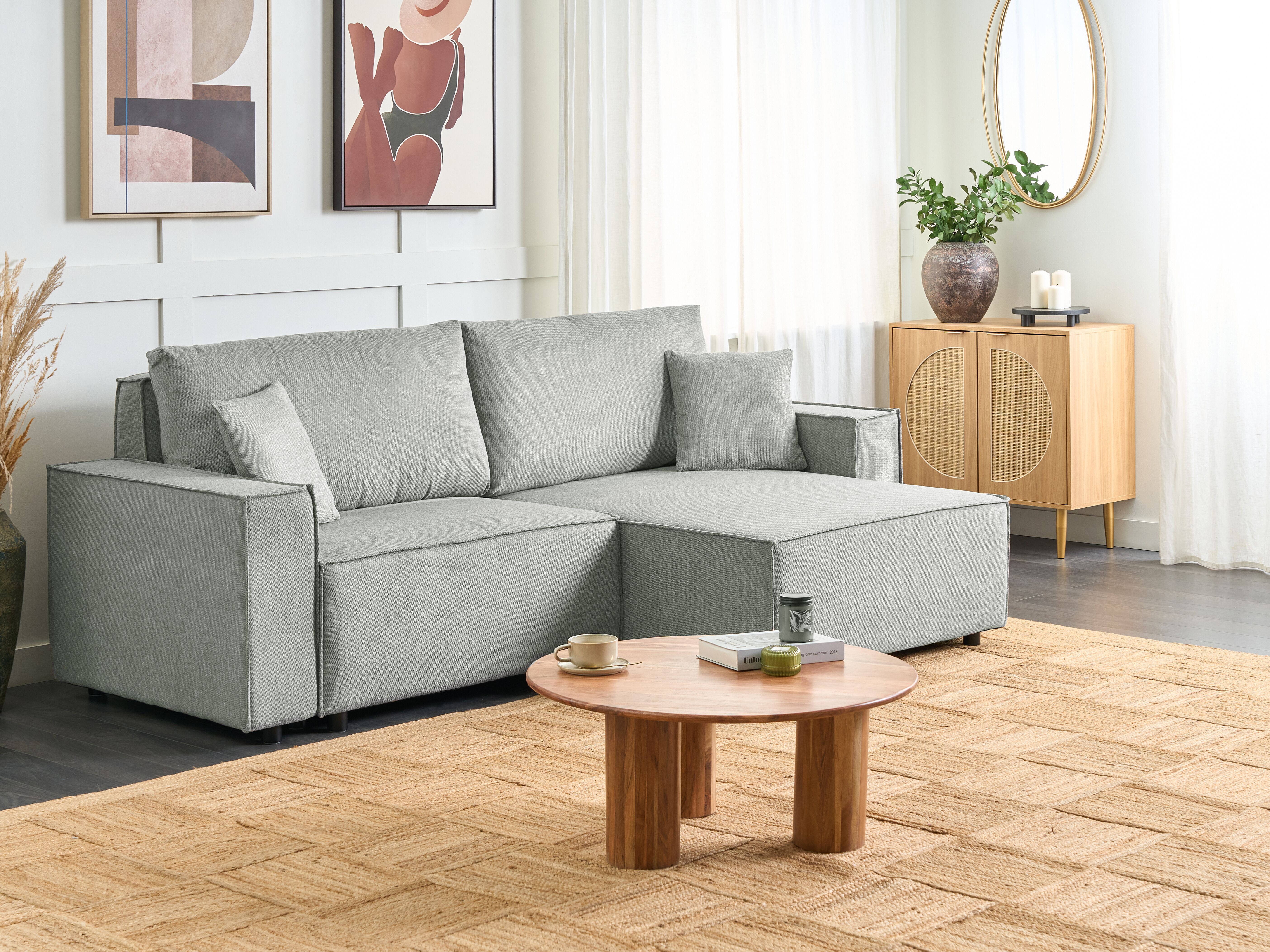 Corner Sofa Bed 3 Seater KARILA Fabric Grey with Storage Left Hand
