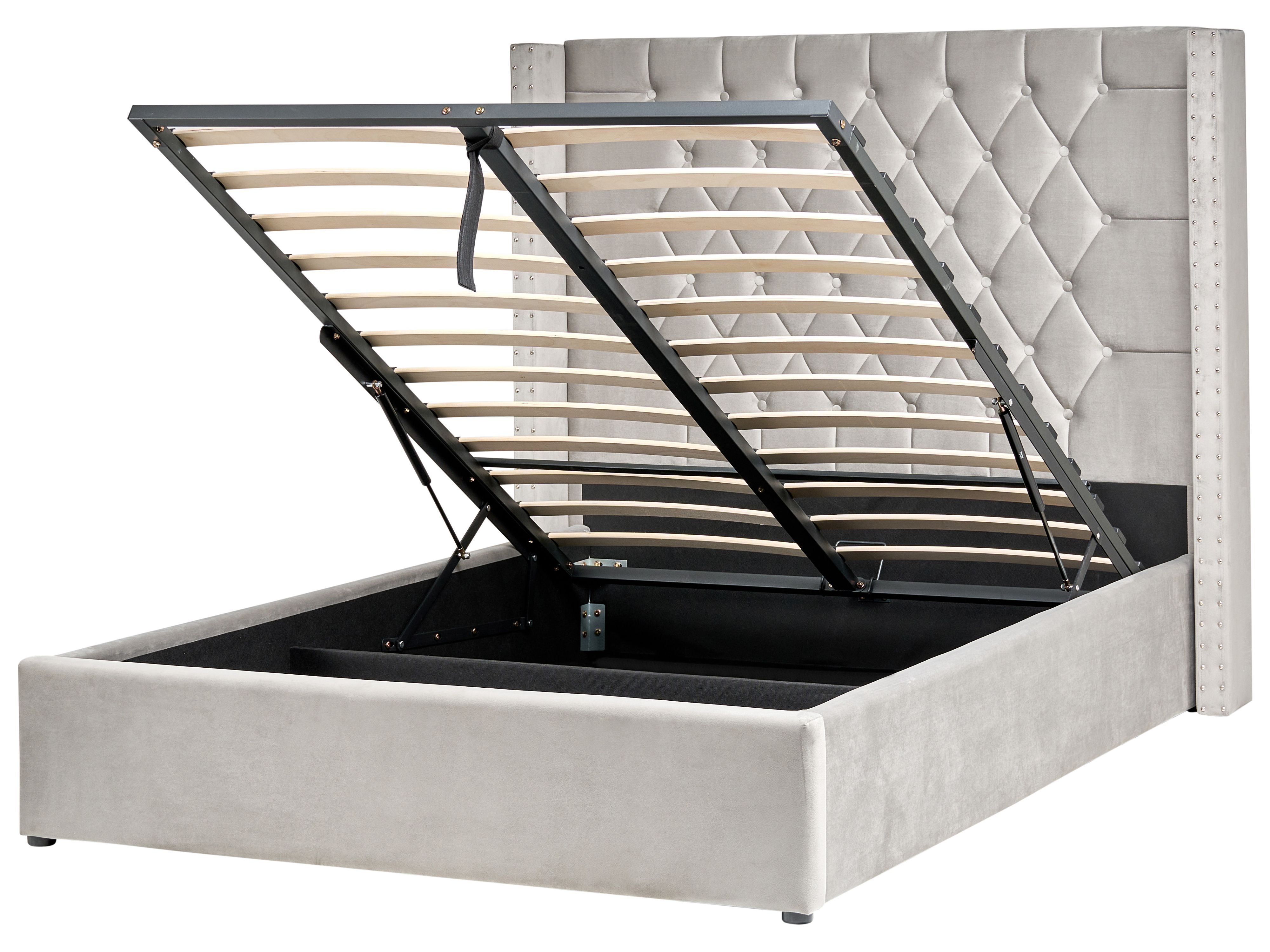 Ottoman Bed Velvet LUBBON 140 x 200 cm (EU Double) Light Grey