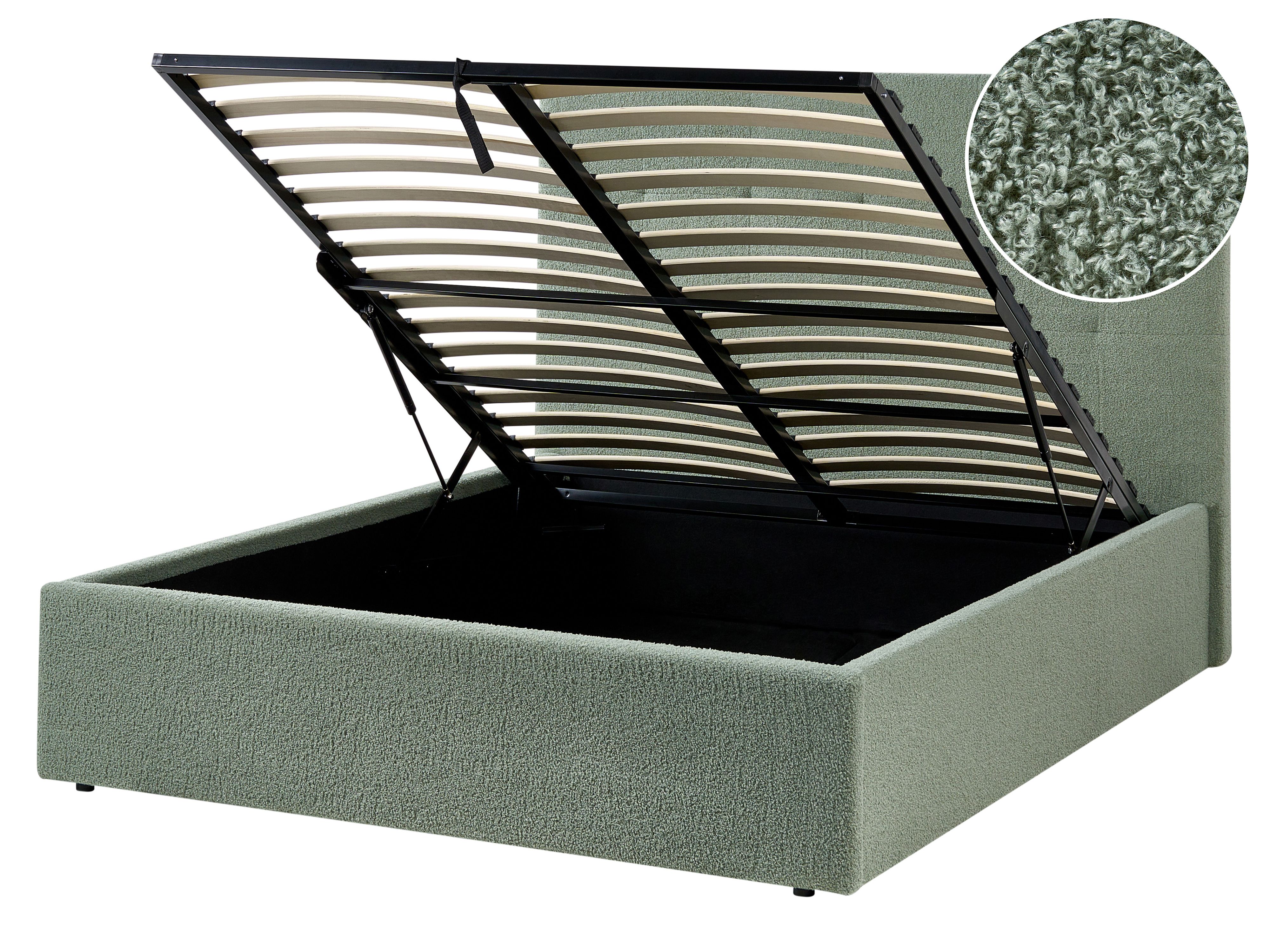 Ottoman Bed Boucle LORIENT 140 x 200 cm (EU Double) Green