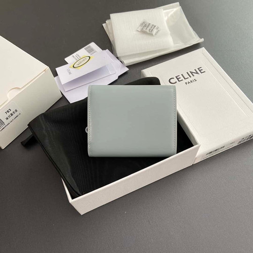 2025’s Viral Celine-Inspired Triomphe Wallet: Shiny Cow Leather Luxury Gray Blue