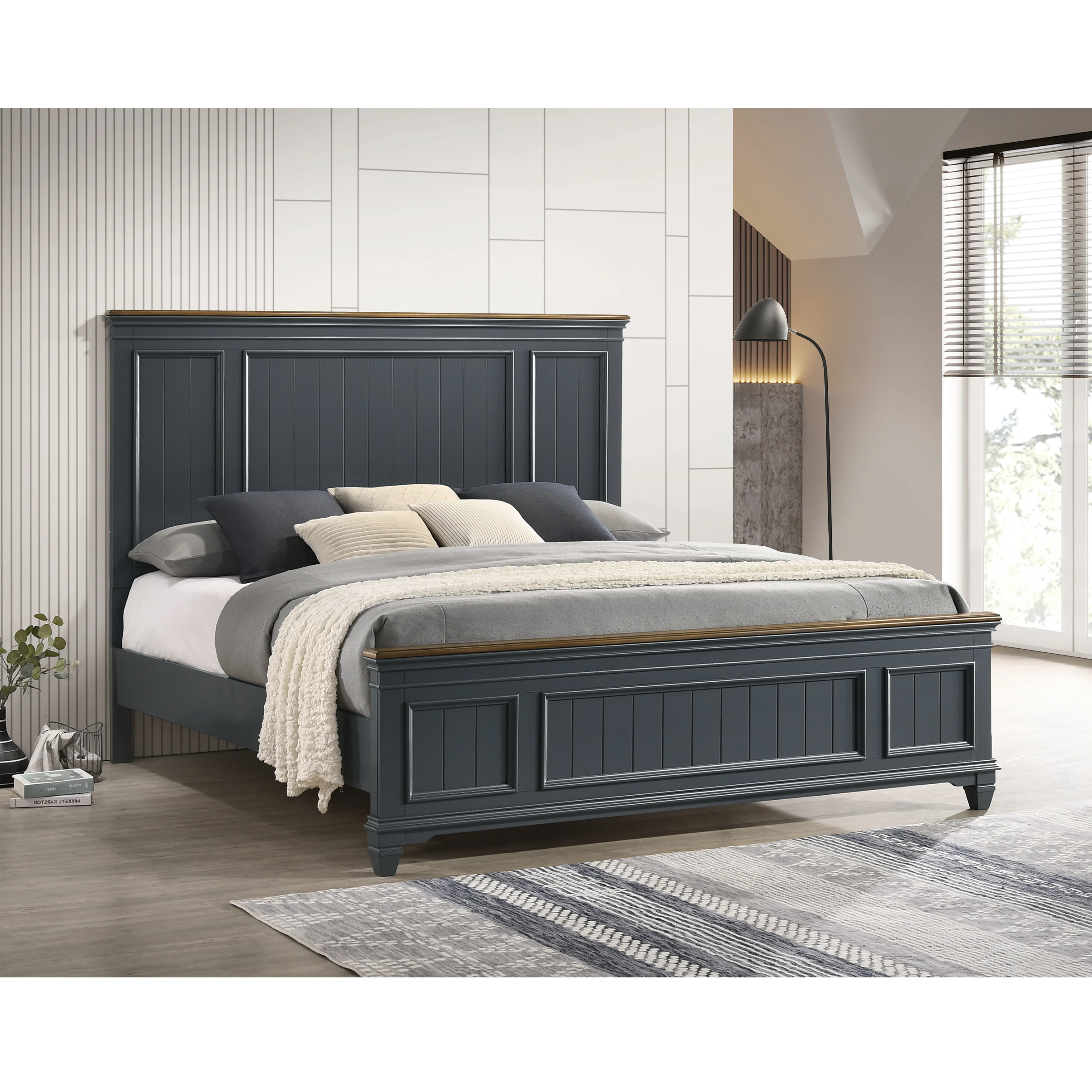 Roundhill Furniture Clelane Wood Bedroom Set Panel King Bed, Dresser, Mirror, and Nightstand