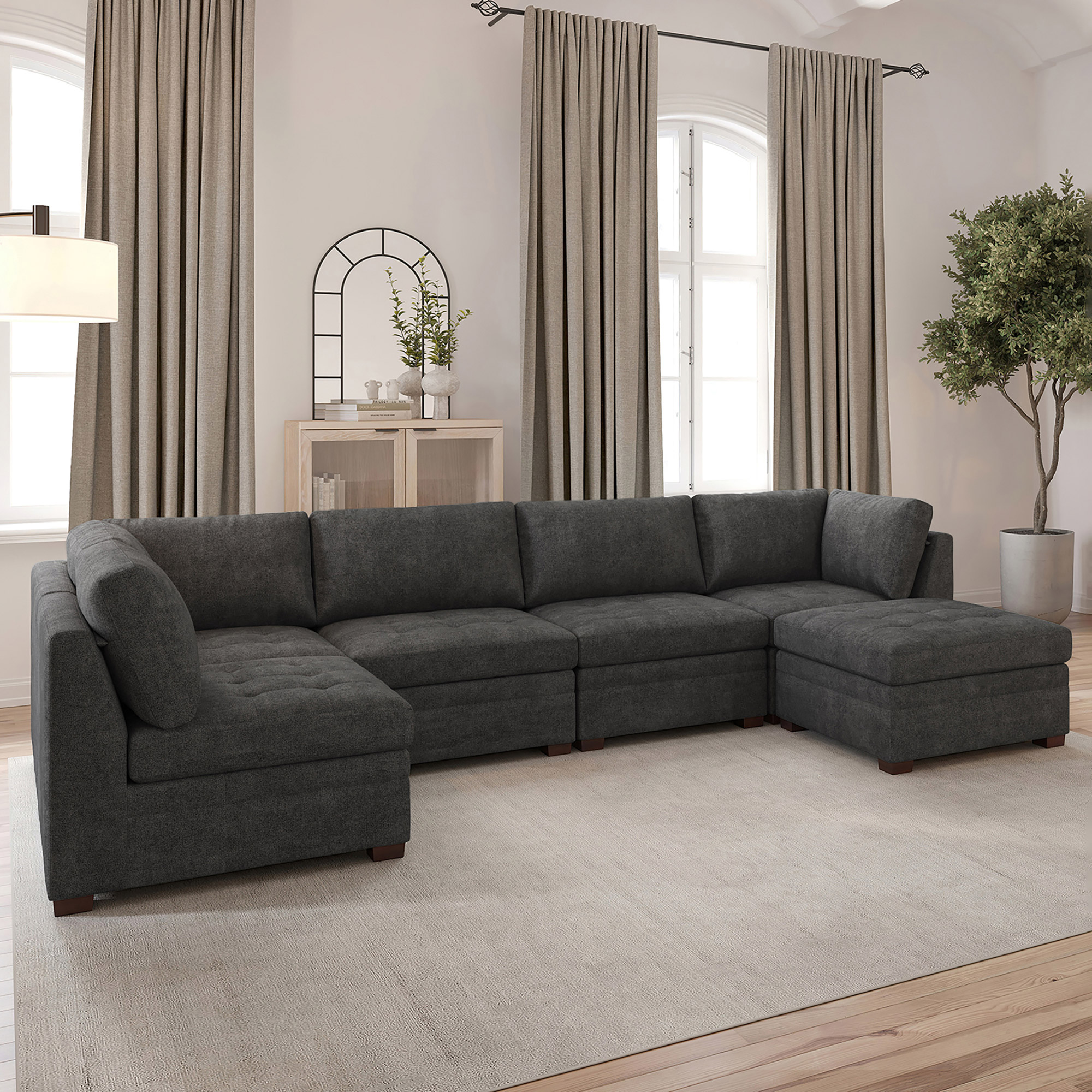 Thomasville Tisdale Modular Sectional 6-piece Dark Gray with Storage Ottoman - Image 6