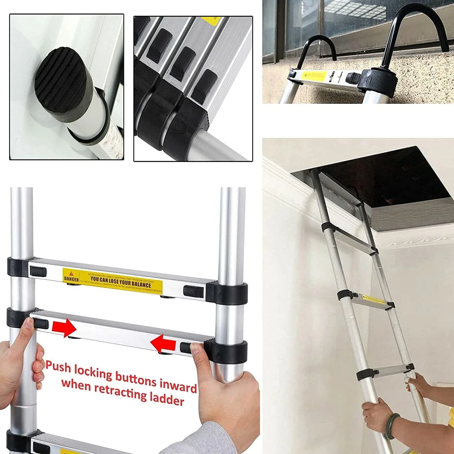 Dayplus Telescoping Ladder 20FT Telescopic Extension Ladder Aluminum Extendable Lightweight Ladder Steps Safety Collapsible Ladder - Image 5