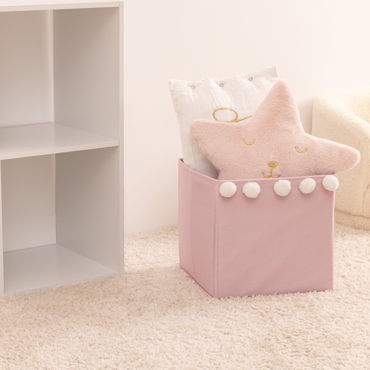 Storage bin with pompons Pink, 29x29 cm