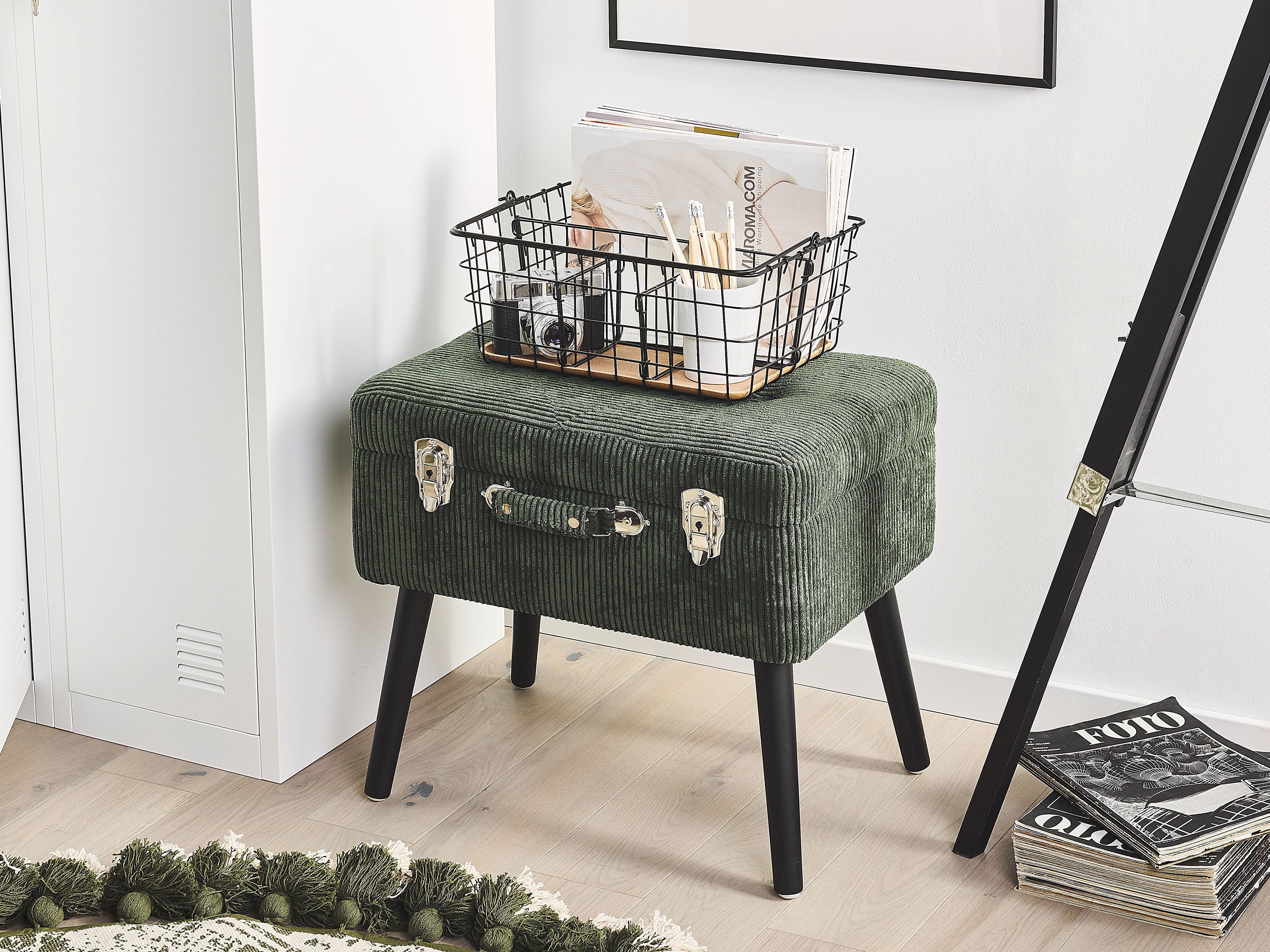 Storage Stool MALLARD Corduroy Dark Green