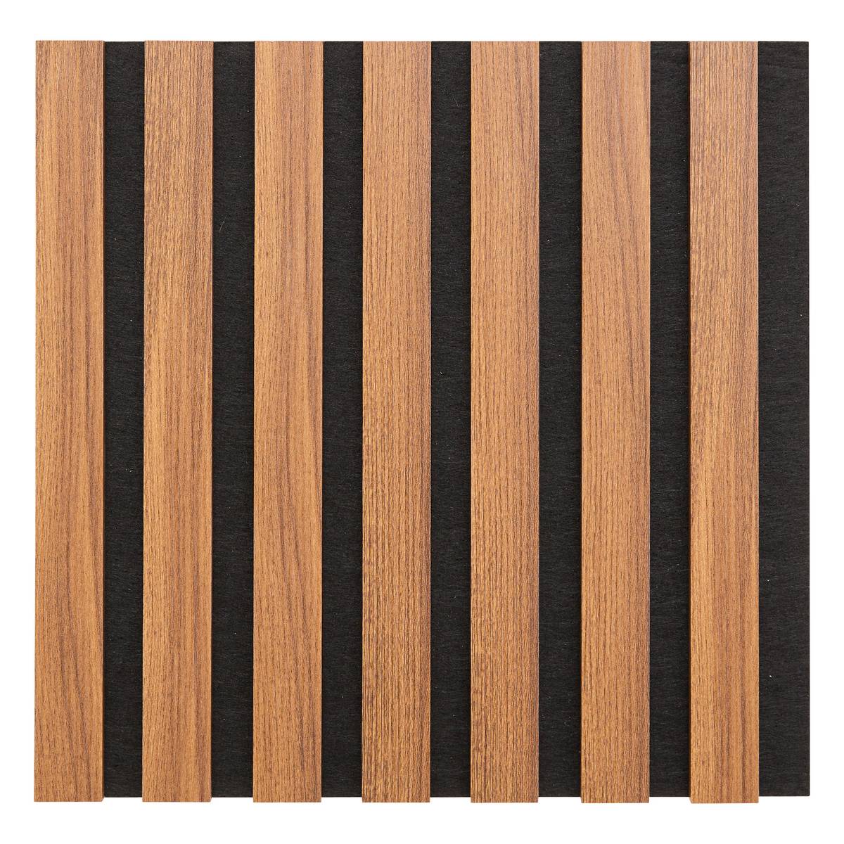 Set of 3 decorative wood slat panels Colva Walnut effect, Black background, 30x30 cm